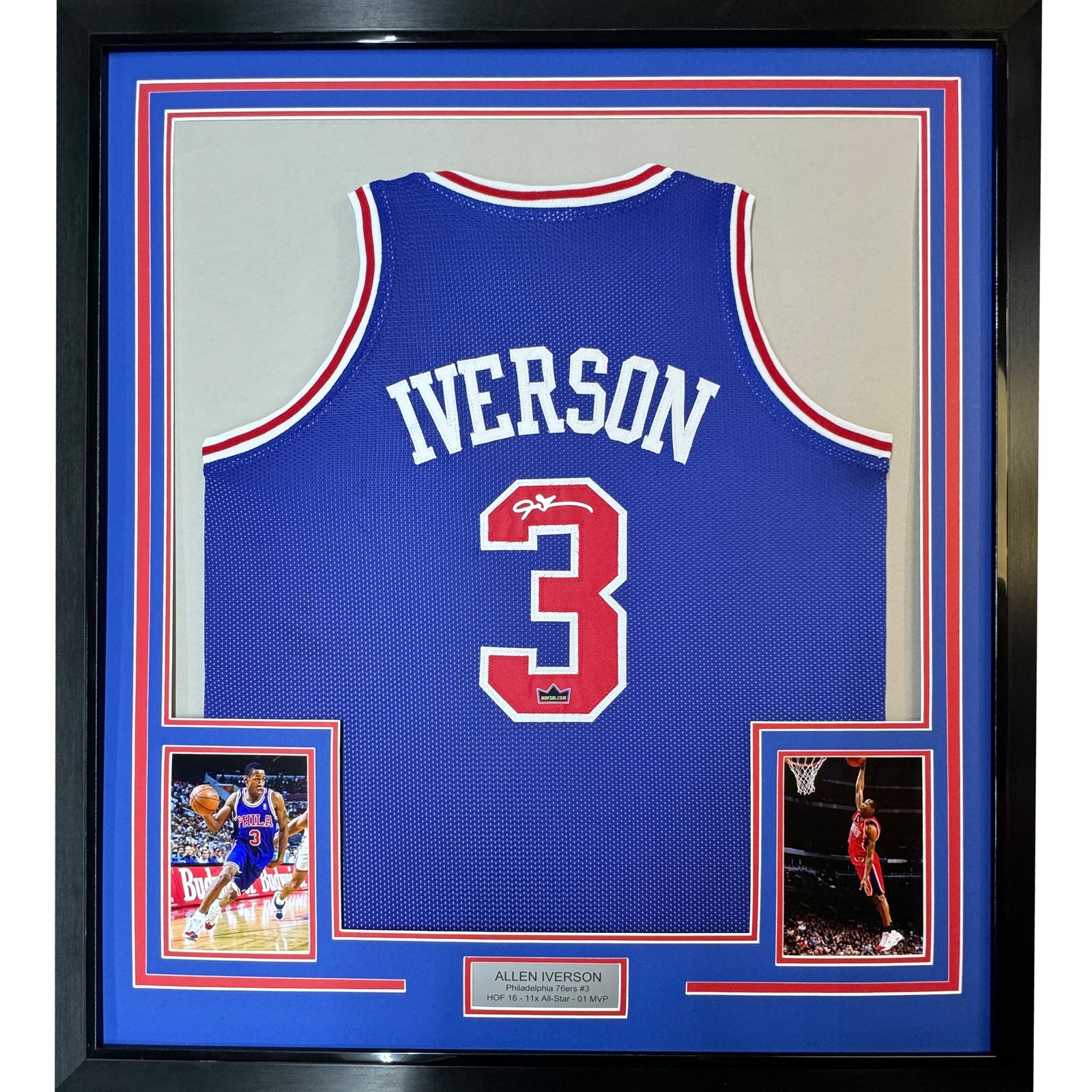 Framed Facsimile Autographed Allen Iverson 35x39 Blue Jersey Framed Facsimile Autographed Allen Iverson 35x39 Blue Jersey