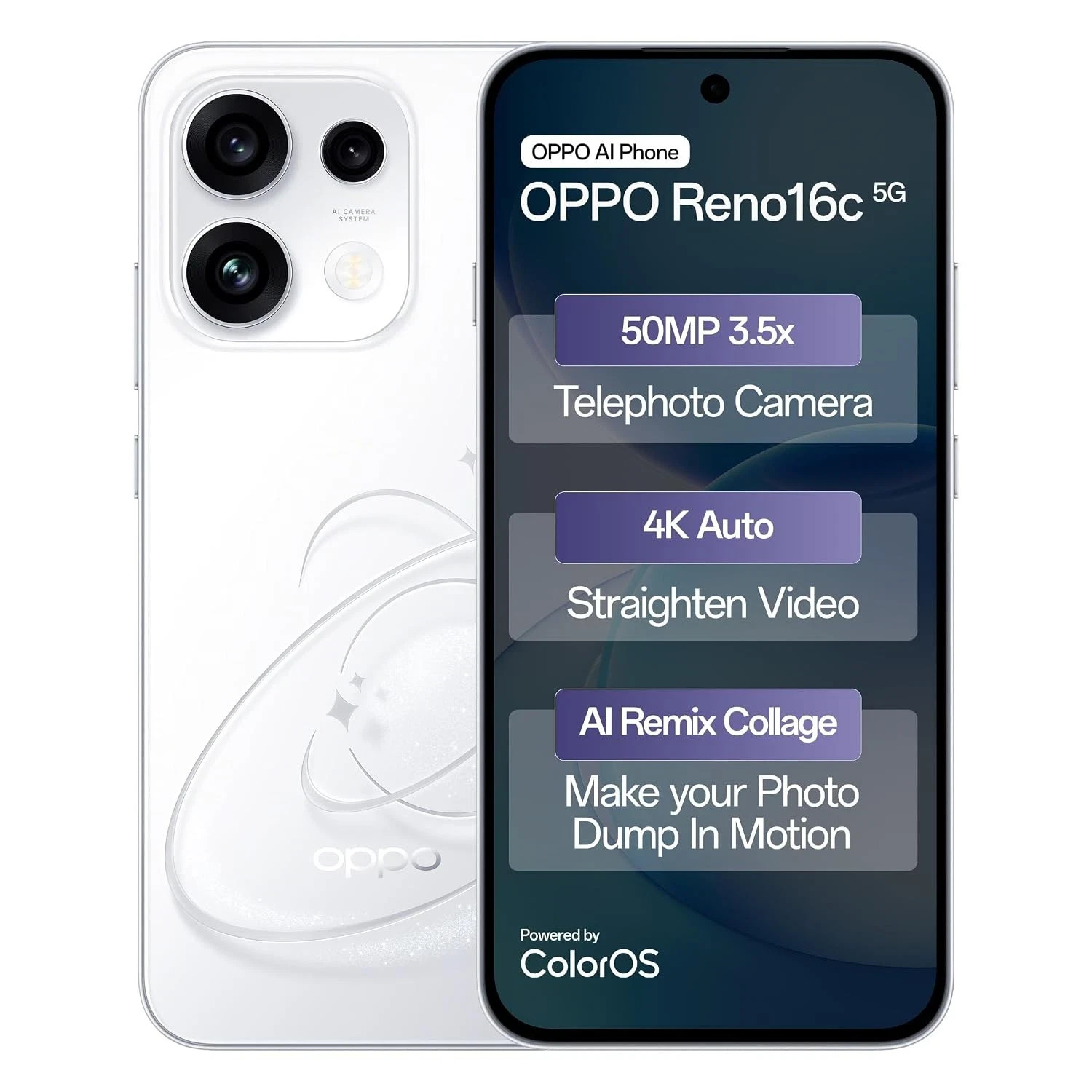 OPPO Reno16c 5G | 256GB | 8GB RAM | Starry White | Global Version Unlocked NFC