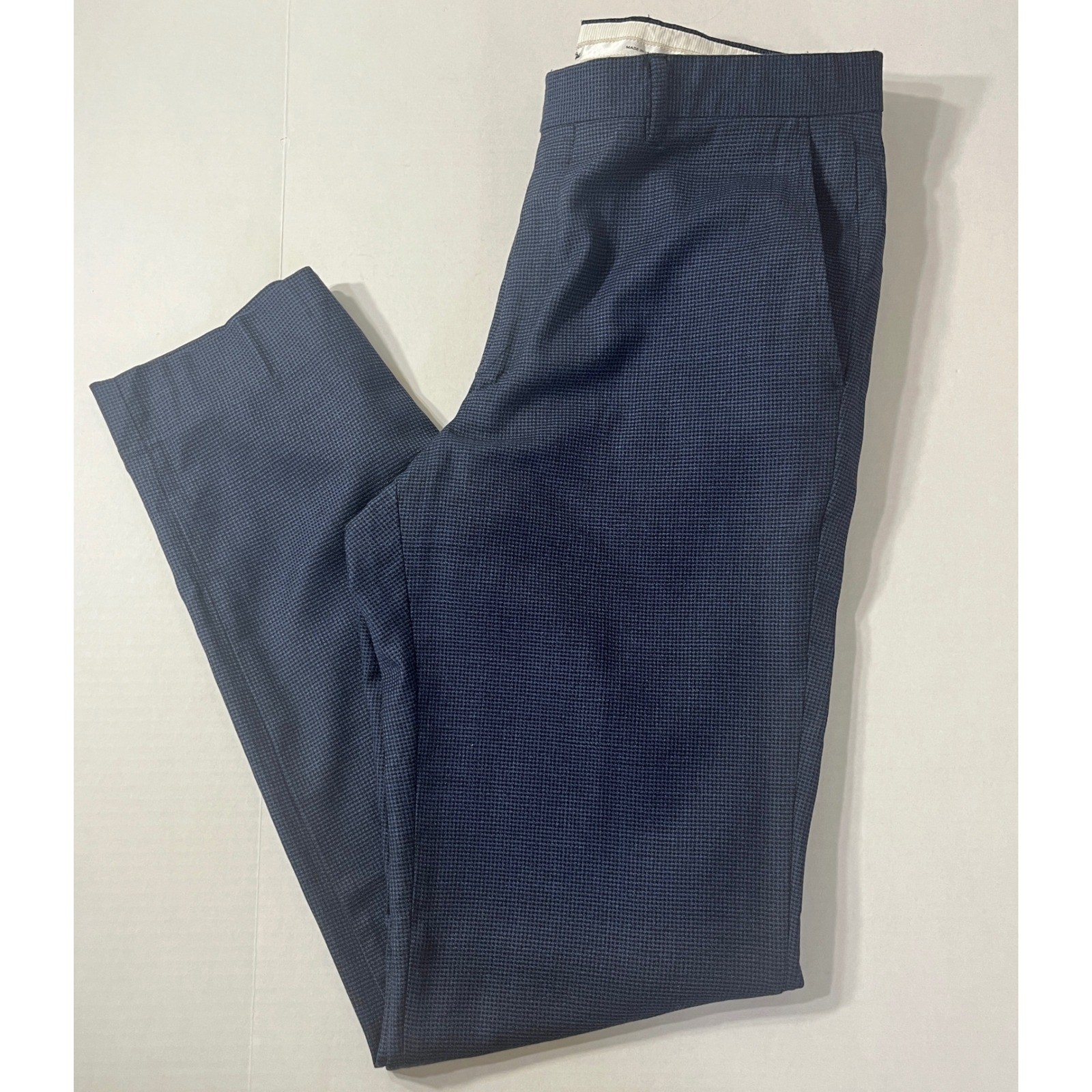 Santorelli Romeo Dress Pants Mens 34 Blue Virgin Wool Micro Houndstooth Italy