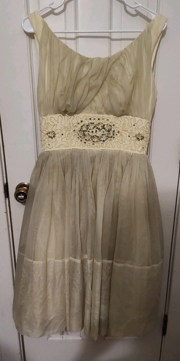 Vintage 1950S Handmade Crepe & Tulle  Gown XS