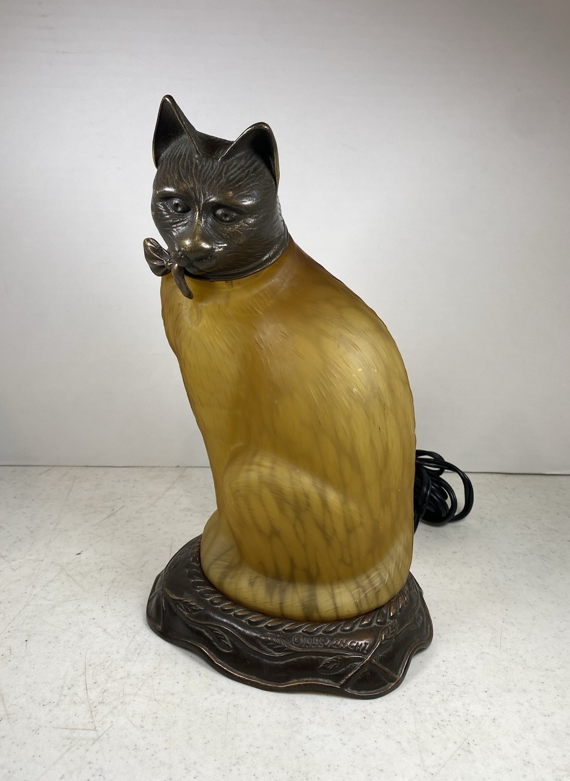 Vintage 1996 Andrea by Sadek Tin Chi Amber Glass Cat Lamp 11” *SEE DESCRIPTION*