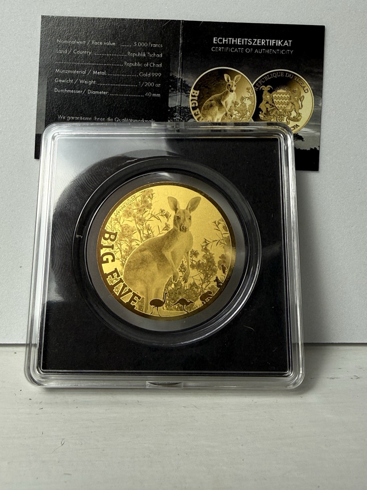 2025 Republic of Chad 5000 Francs CFA Big Five Kangaroo Gold 0.999 2025 Republic of Chad 5000 Francs CFA Big Five Kangaroo Gold 0.999