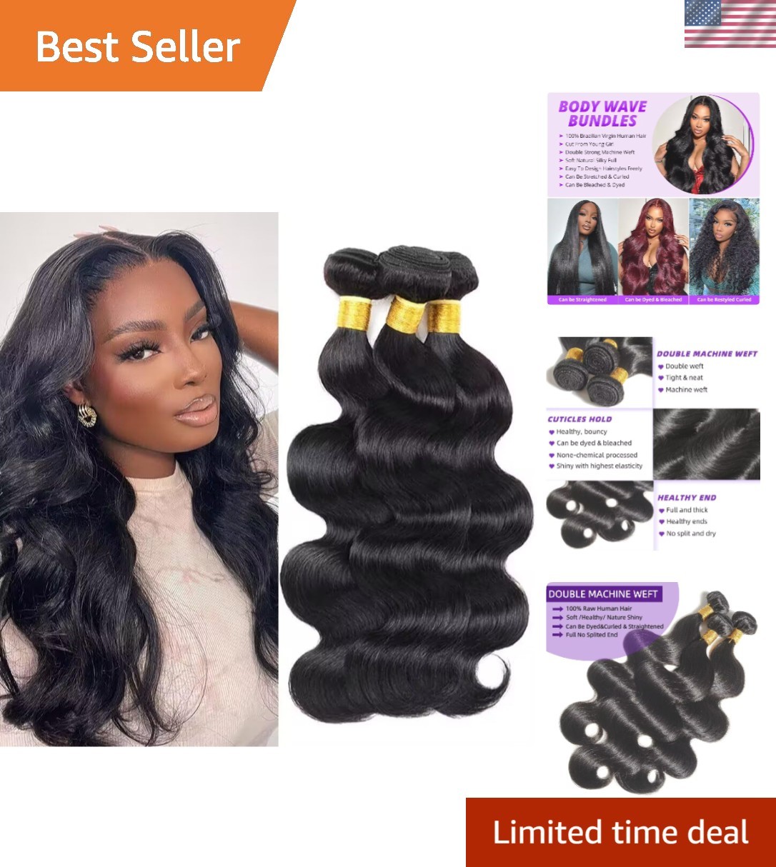 Elegant 12A Body Wave Human Hair Bundles - Unprocessed Brazilian Virgin 3x14-18\