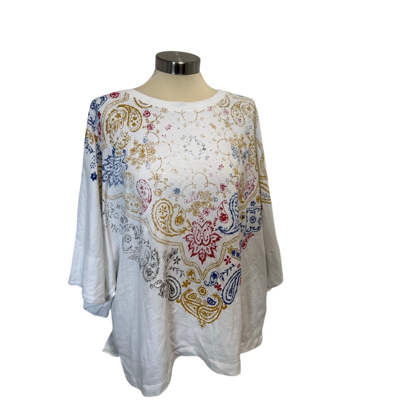 Free People We The Free Heirloom Boho Printed Tee Size Large Oversized Baggy