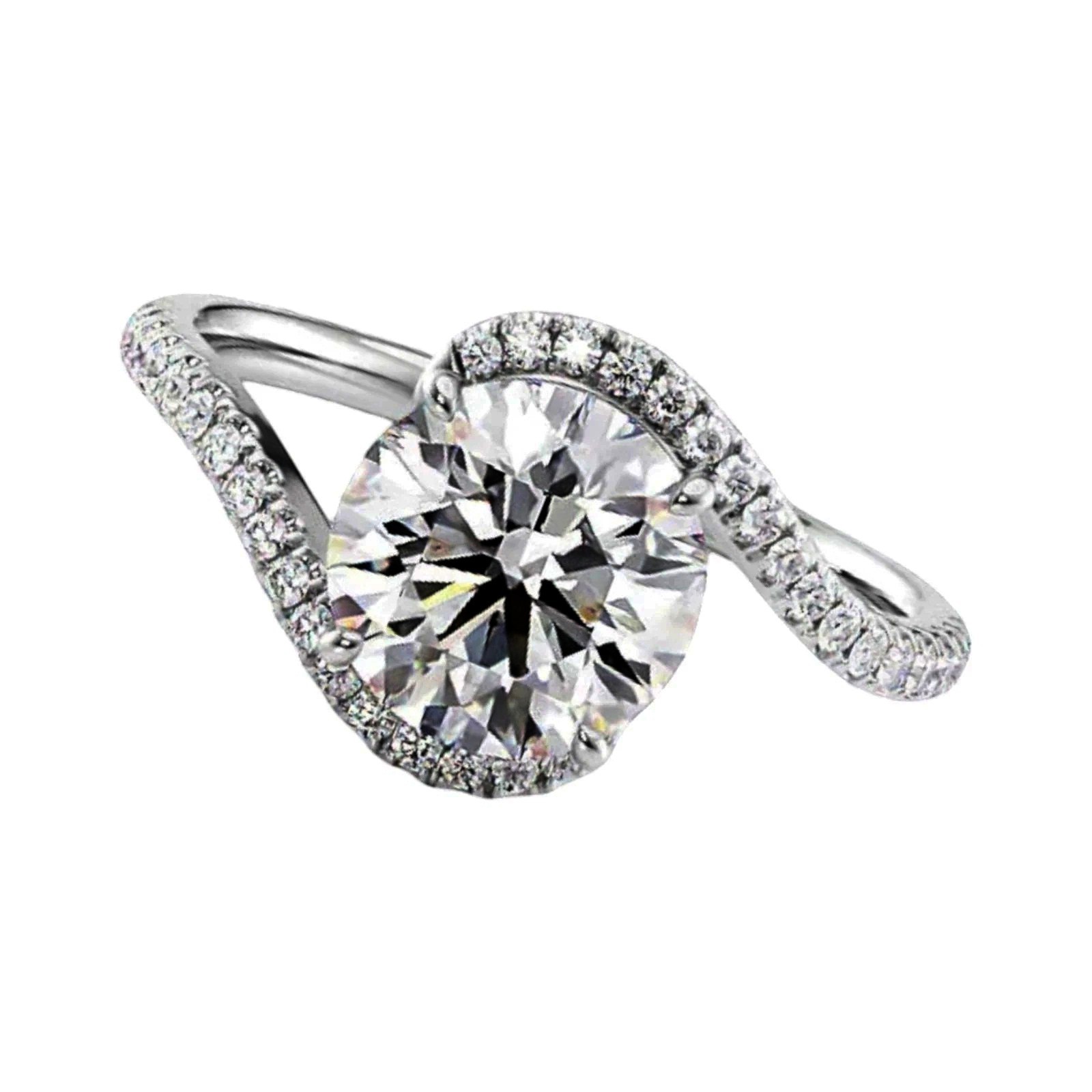 Round Shape 5.40Cts. Certified White Diamond In 925 Silver  Ring - Tariffs Free