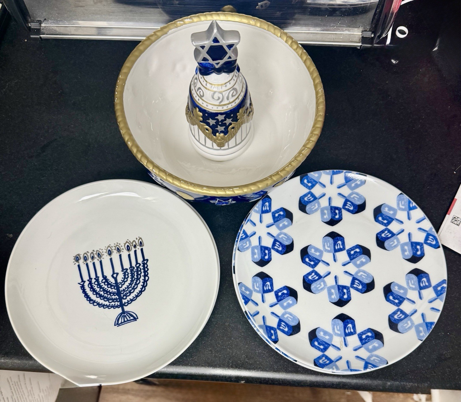 Rare Hanukkah Judaica Serving Set Crate Barrel Dreidel Star of David Menorah