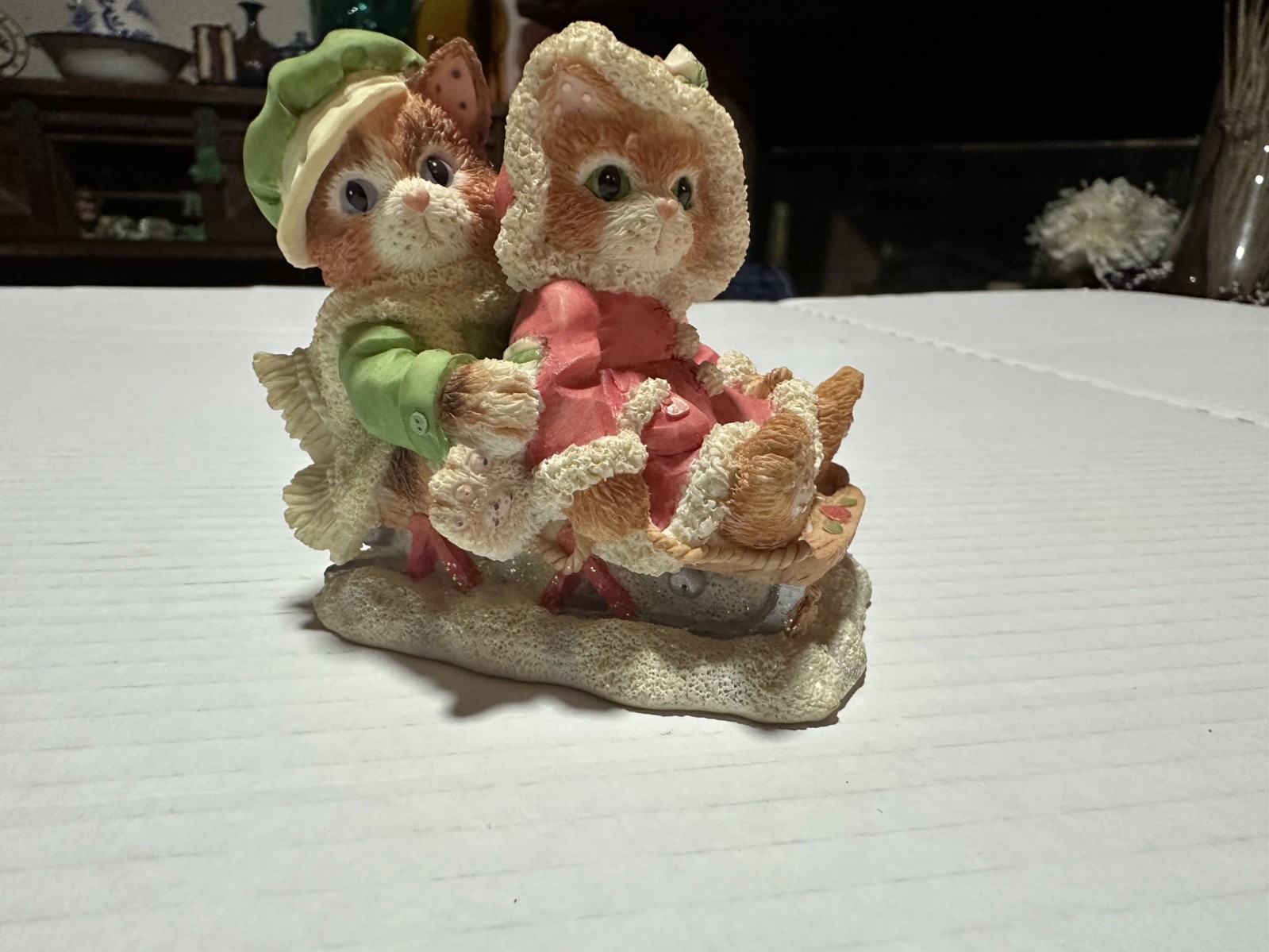 Christmas Calico Kittens Winter \'Silver Bells\' Cats on Sleigh Enesco Christmas Calico Kittens Winter \'Silver Bells\' Cats on Sleigh Enesco
