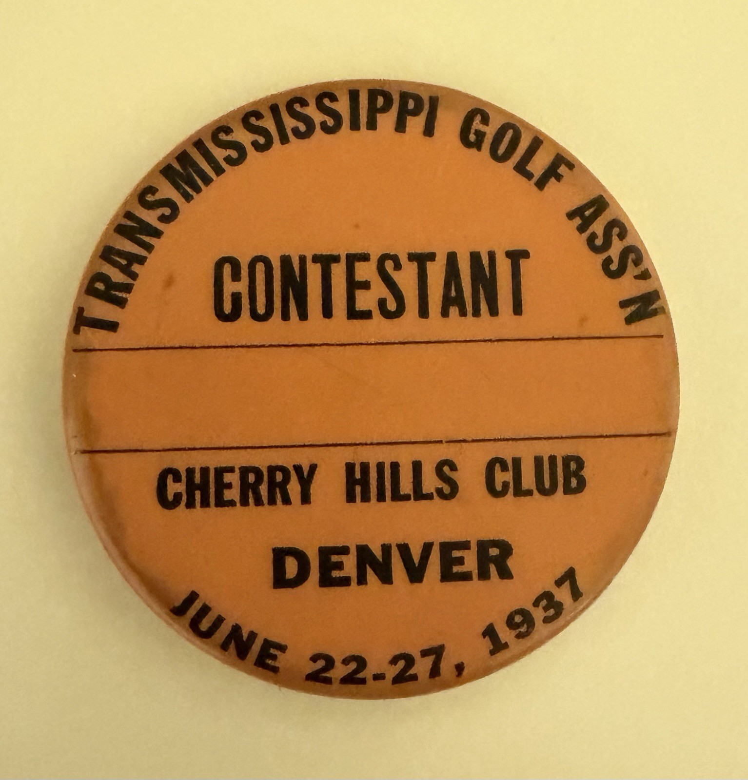 Vintage 1937 Trans Mississippi Golf Contestant Badge Cherry Hills Denver Pinback Vintage 1937 Trans Mississippi Golf Contestant Badge Cherry Hills Denver Pinback