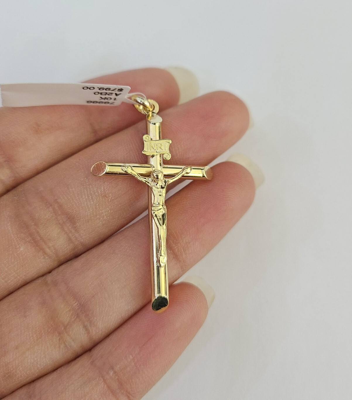 Real 10k Yellow Gold Pendant INRI Jesus Cross Crucifix Charm Religious, Solid