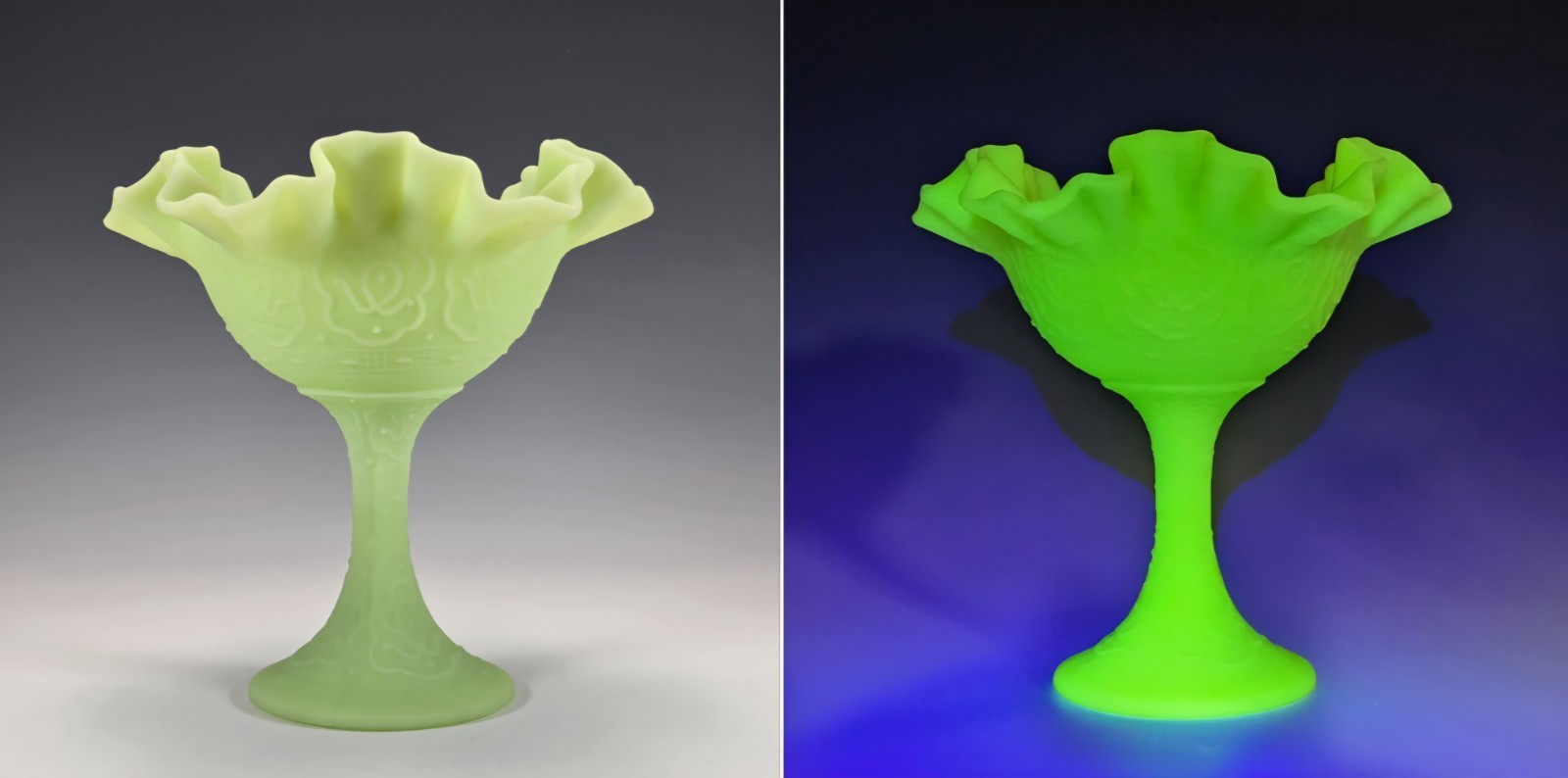 Fenton Lime Sherbet Satin Uranium Glass Persian Medallion Compote No 8234 LS