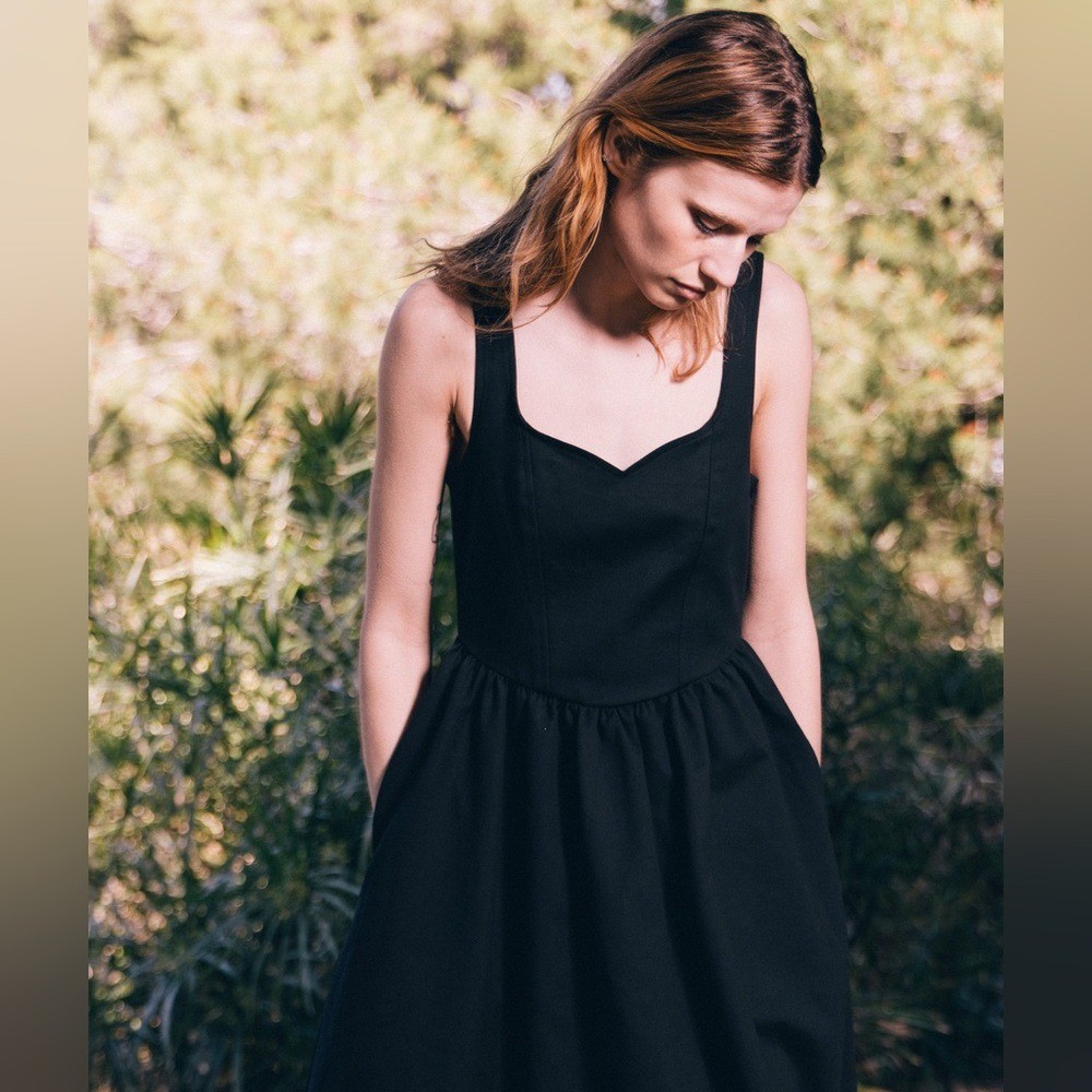 Toit Volant Rita Tank Dress Small Black Cotton Blend Midi Sweetheart Neck USA Toit Volant Rita Tank Dress Small Black Cotton Blend Midi Sweetheart Neck USA