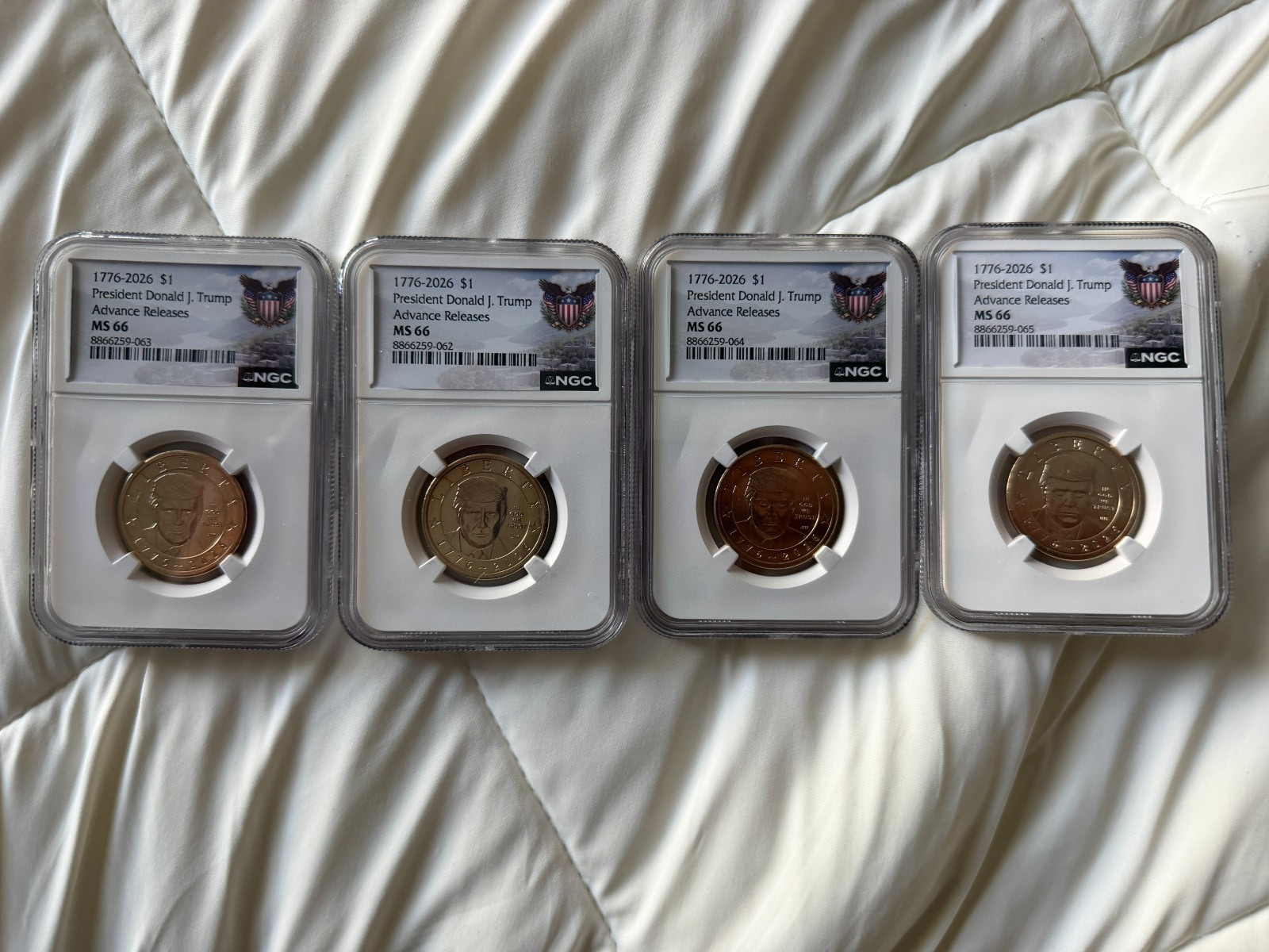 Lot of 4 1776-2026 $1 Donald Trump NGC MS66 Advance Releases Consecutive Certs