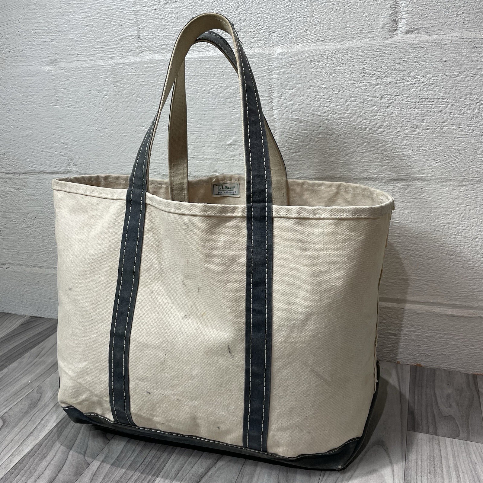 Vintage L.L. Bean Boat Tote Bag USA Canvas LL Bean Large Faded Green Bag