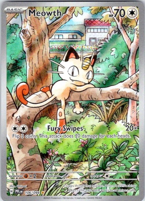 Meowth Holo Illustration Rare ME02: Phantasmal Flames 106/094 NM