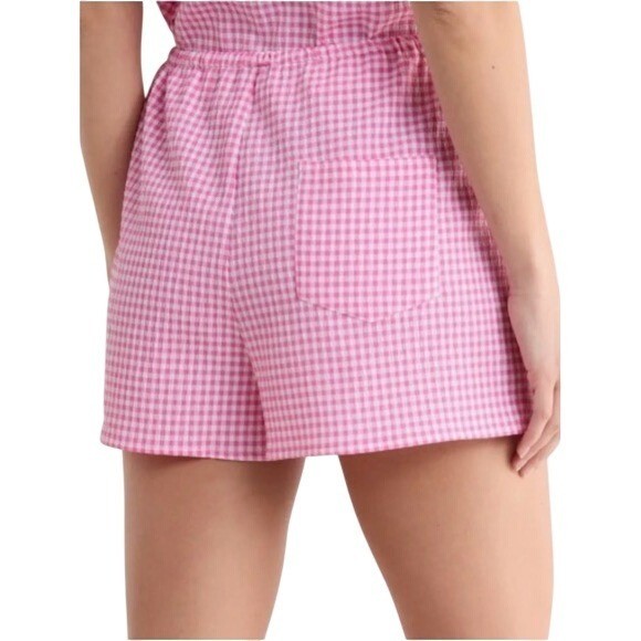 WAYF Pink Gingham Women\'s Shorts stretchy waist Sz XS NEW NWT pocket Nordstrom