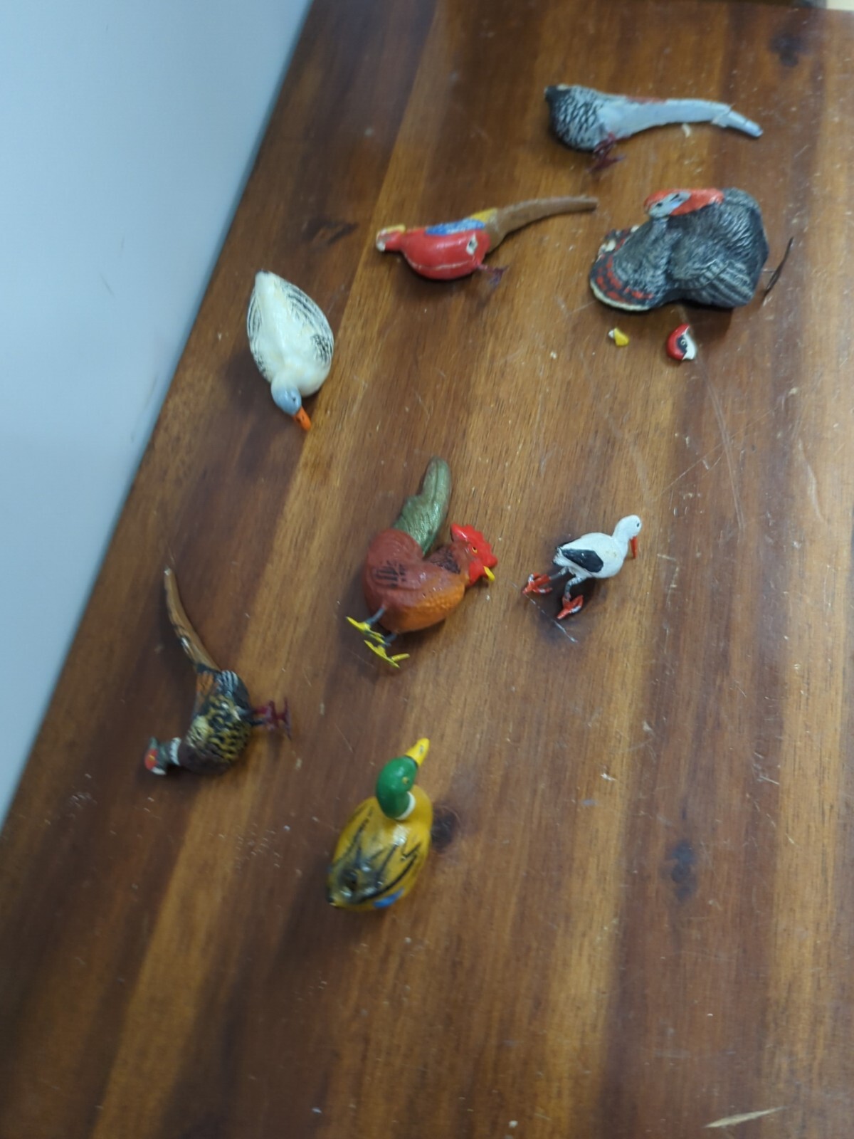 Vintage Putz German Composition Barnyard Folk Art Nativity Bird Figures Lot 8...