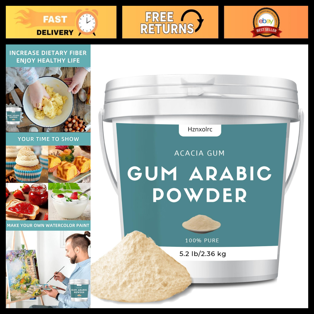 100% Pure Gum Arabic Powder 5.2 lb - Premium Quality, Natural Thickener, Food Gr