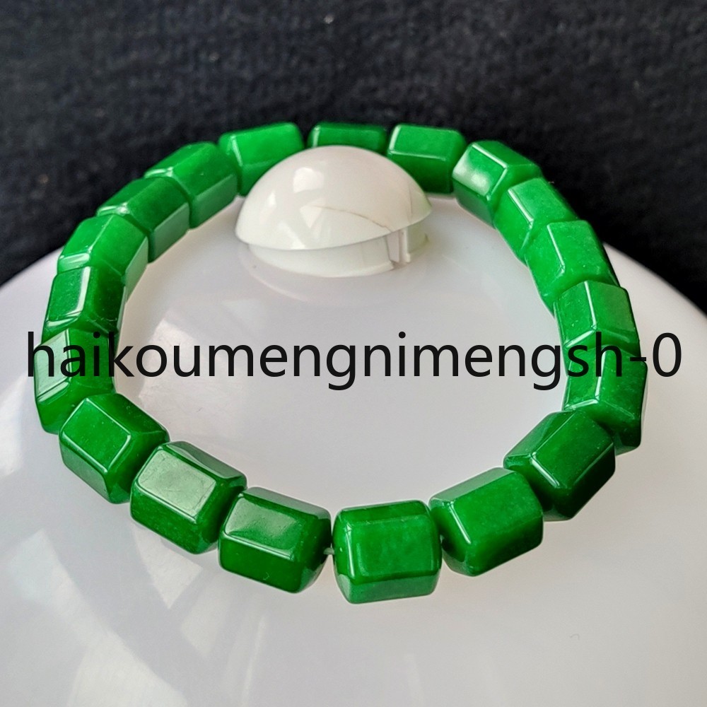 Certified Grade A Green 10mm Burma Jade jadeite Multi Sided Beads Bracelet 7.5\