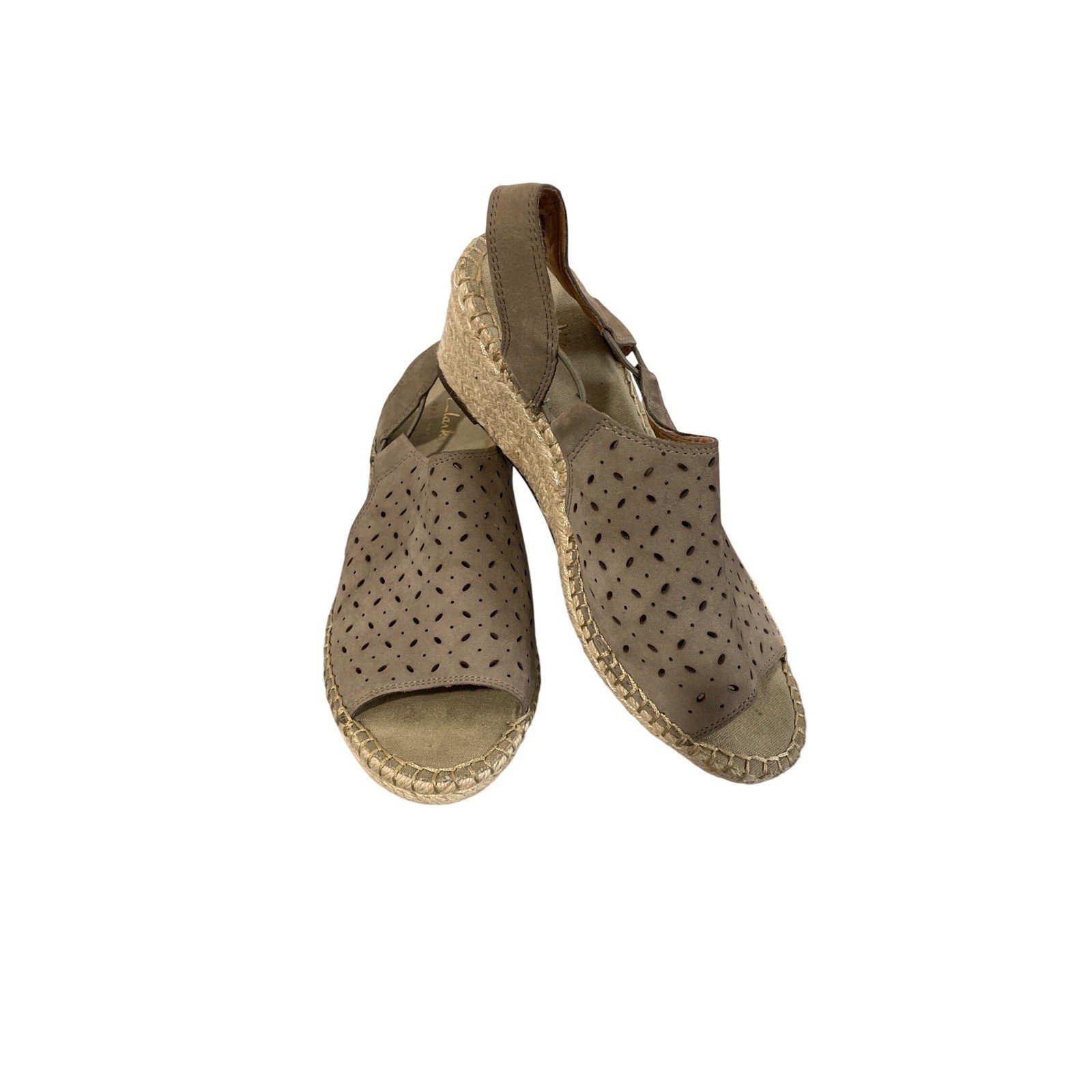Clarks Artisan Petrina Gail Wedge Size 7 Taupe Suede Espadrille Slingback Sandal