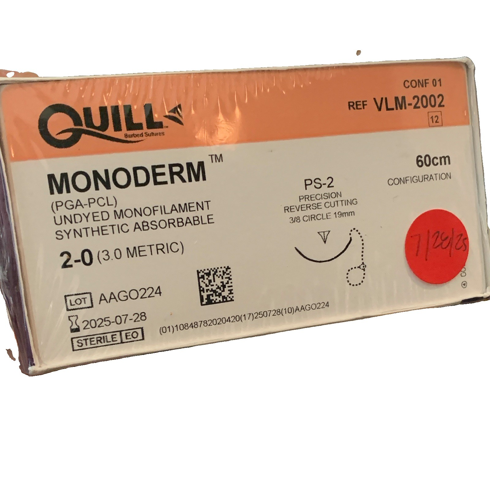 Quill MONODERM PS-2 Barbed Suture 2-0 60cm Surgery REF VLM-2002 Quill MONODERM PS-2 Barbed Suture 2-0 60cm Surgery REF VLM-2002