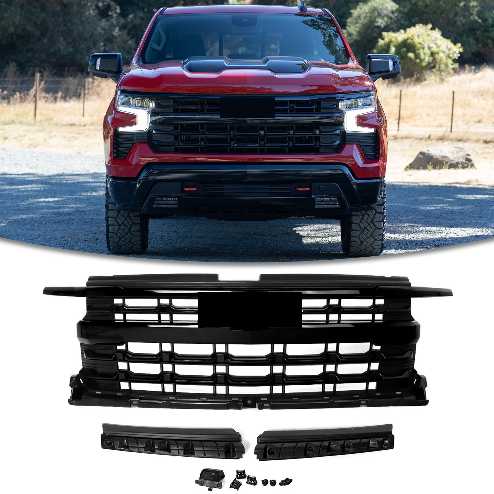 For 2022-2026 Chevy Silverado 1500 LTZ Gloss Black Front Bumper Grille 85516929