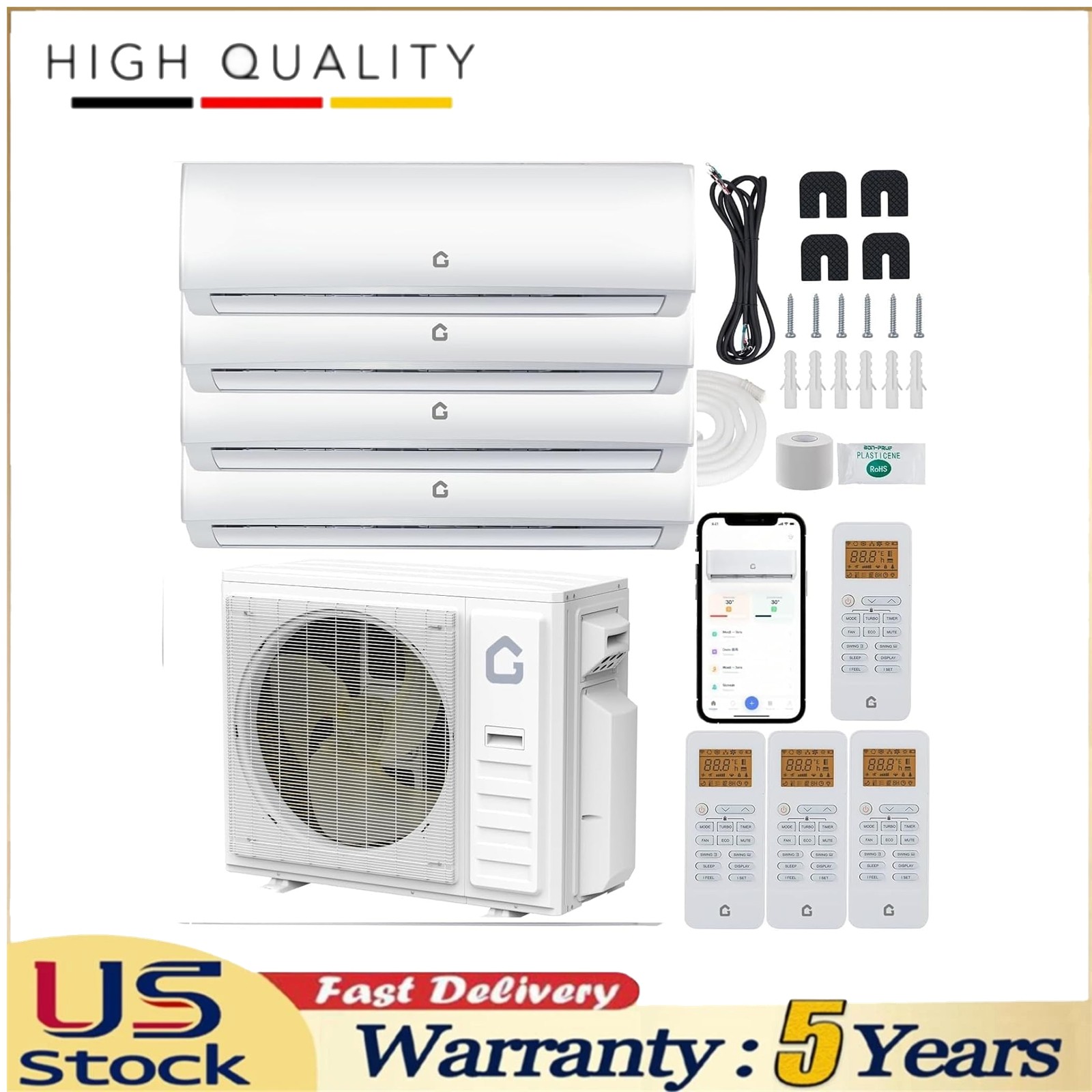 4 Zone 35000 BTU Ductless Mini Split Air Conditioner Heat Pump 4 x 9K BTU 230V