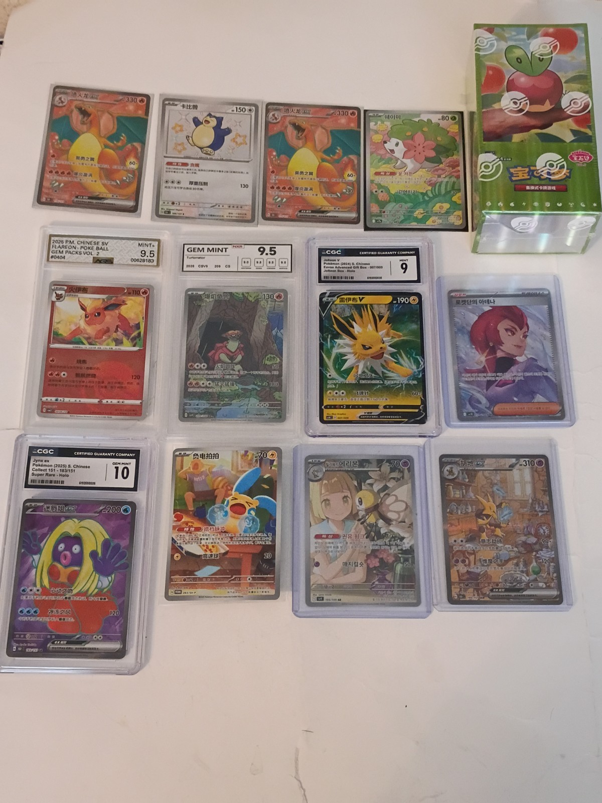 Pokemon S-Chinese/Korean CGC Graded-SAR-SR-151-AR-Chinese Booster Box Lot 