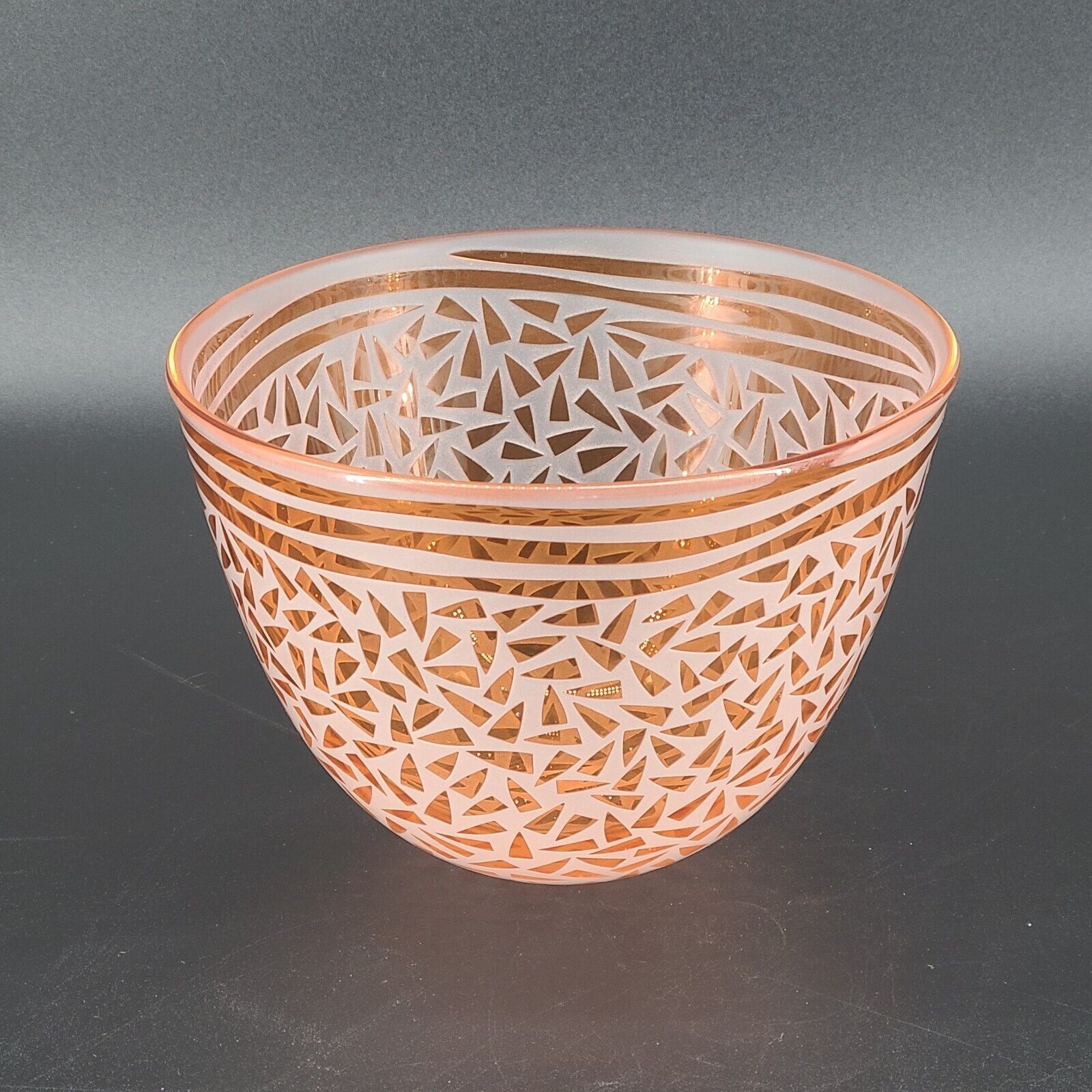 Engebretson Nielsen Art Glass Bowl Orange Cut to Clear Signed Engebretson Nielsen Art Glass Bowl Orange Cut to Clear Signed