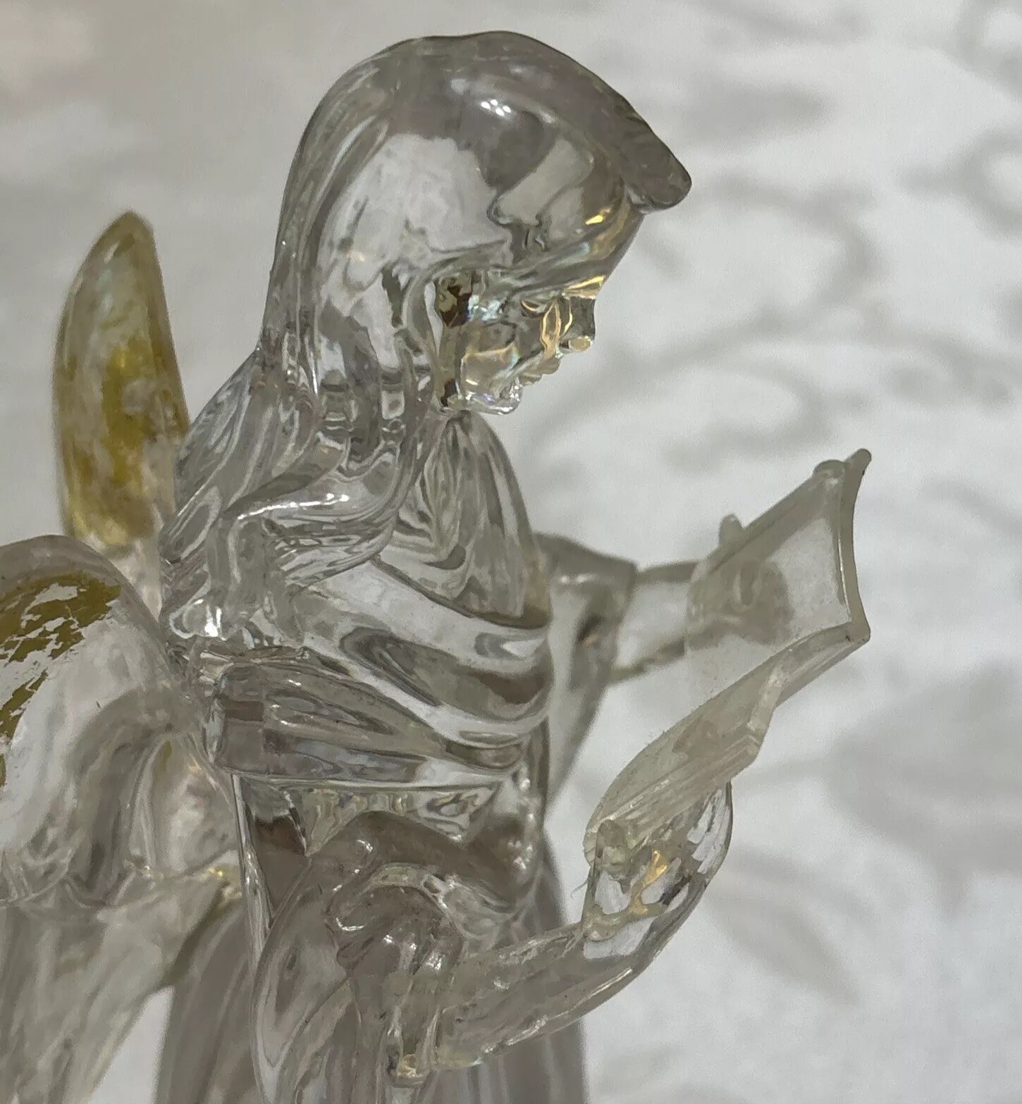 Vintage Acrylic Clear & Gold  Flecked Resin Angel Singing In The Heavenly Choir