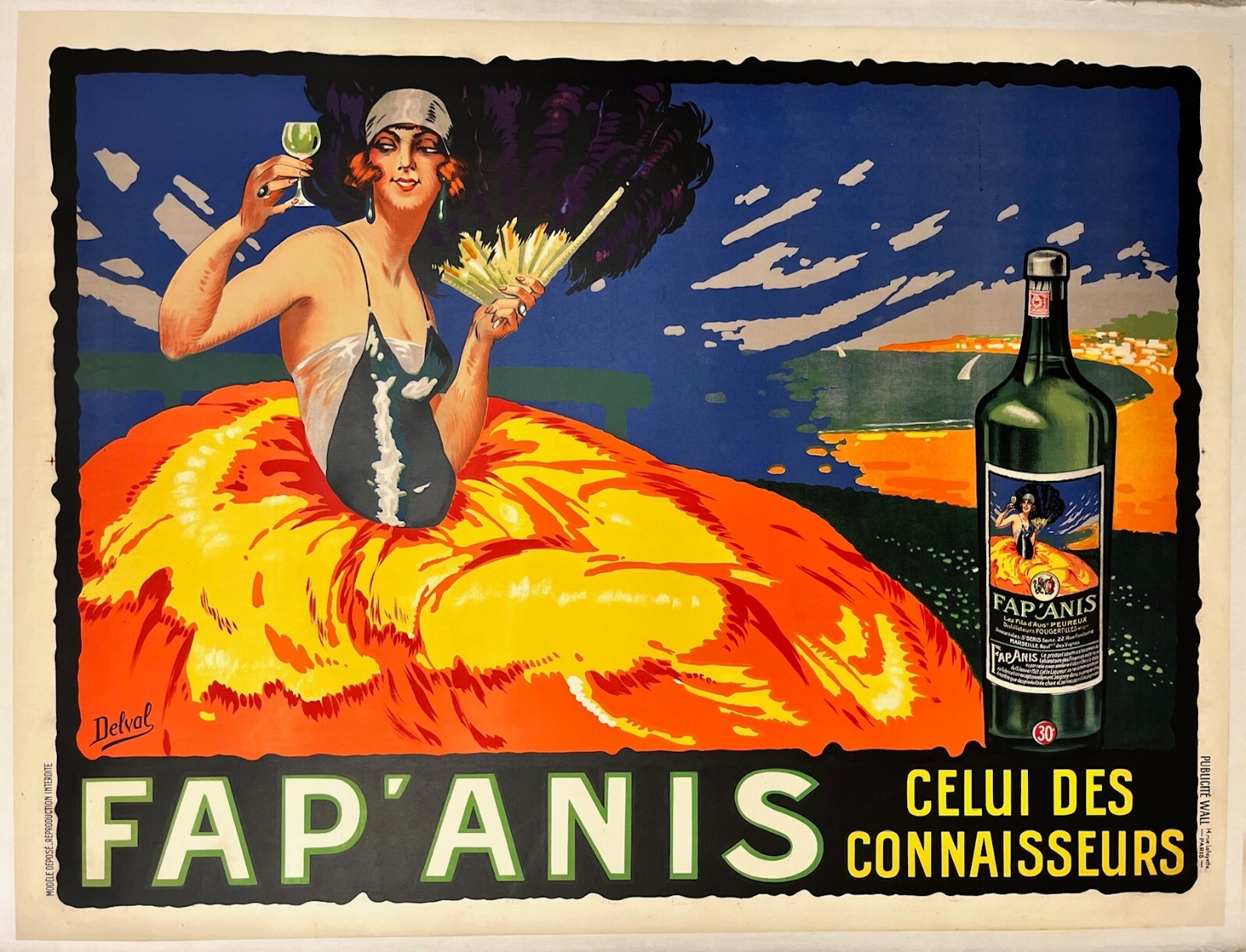 FAP\' ANIS Original Linen-Backed French Advertising Poster Ca. 1920\'s-30\'s