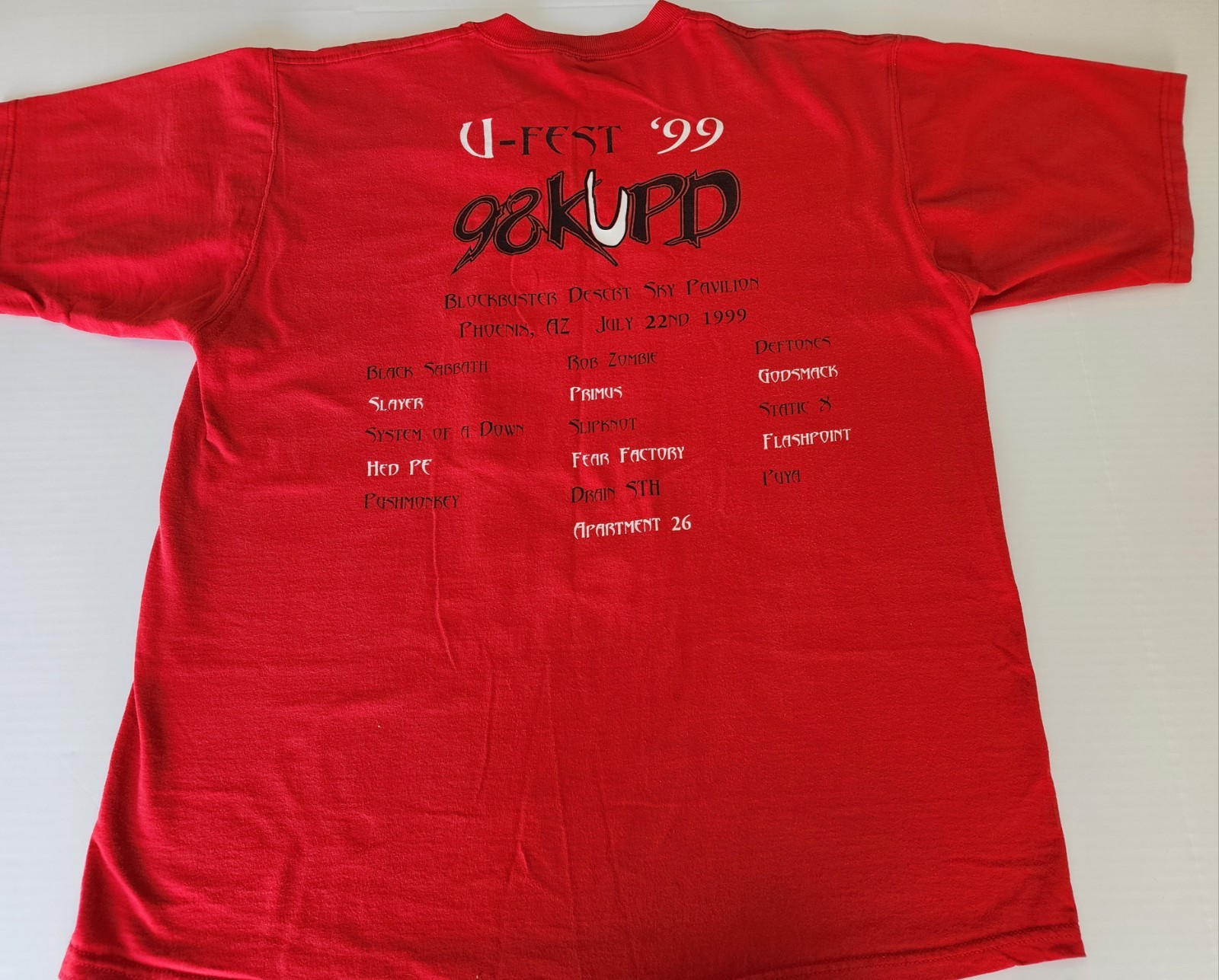 Vintage 1999 98KUPD U-Fest Concert T Shirt XL Black Sabbath Slayer Slipknot Puya