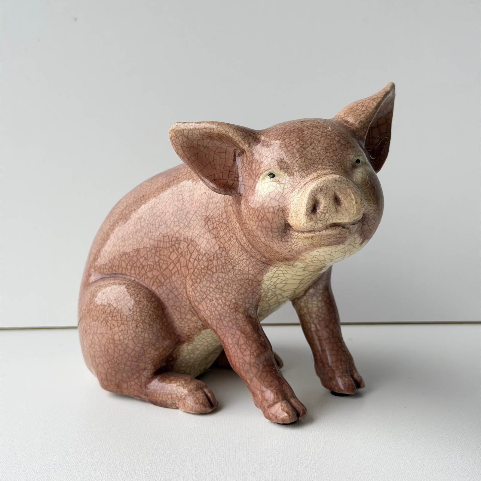 Vintage Ceramic Pig Figurine Pink Farmhouse Crackle Glaze Rustic Art Deco Vintage Ceramic Pig Figurine Pink Farmhouse Crackle Glaze Rustic Art Deco
