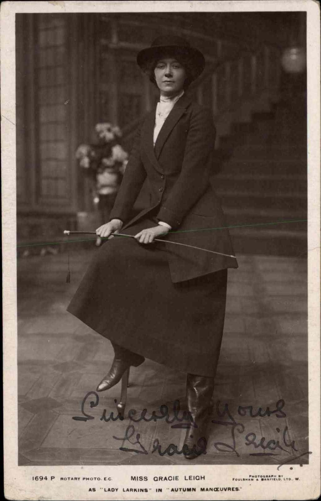 LIVE AUTOGRAPH Miss Gracie Leigh in Riding Costume Antique RPPC LIVE AUTOGRAPH Miss Gracie Leigh in Riding Costume Antique RPPC