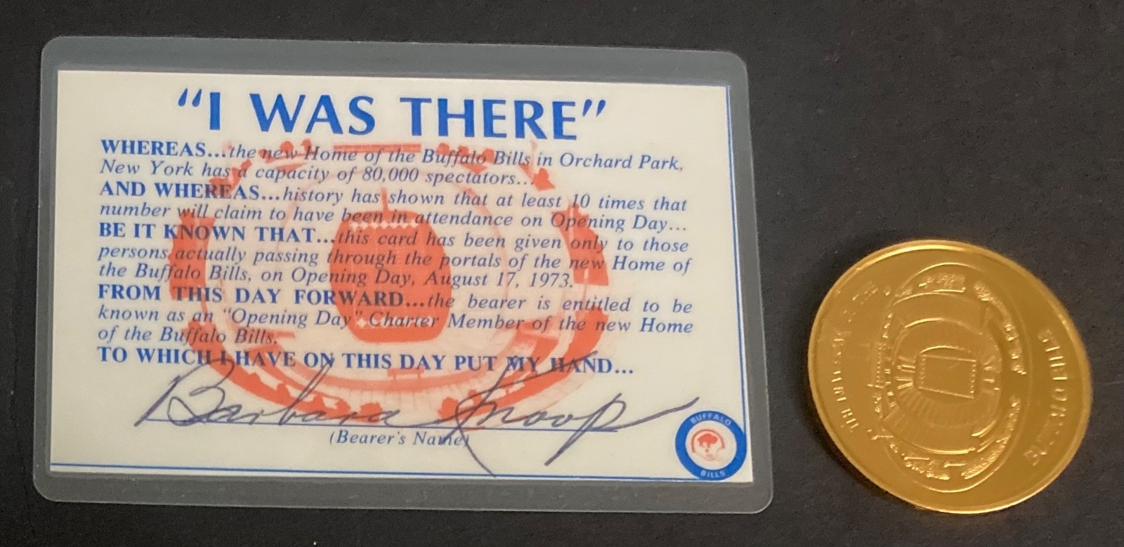 1973 Buffalo Bills Inaugural Commemorative Stadium Coin & Card