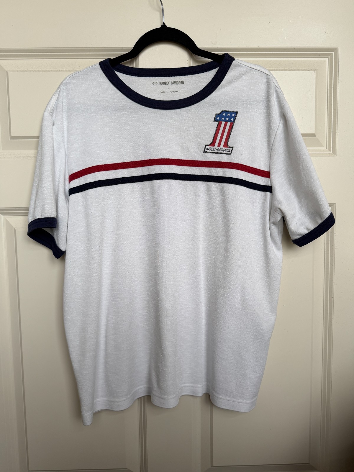 Harley Davidson Vintage-Inspired Racing Stripes Shirt - Size LARGE