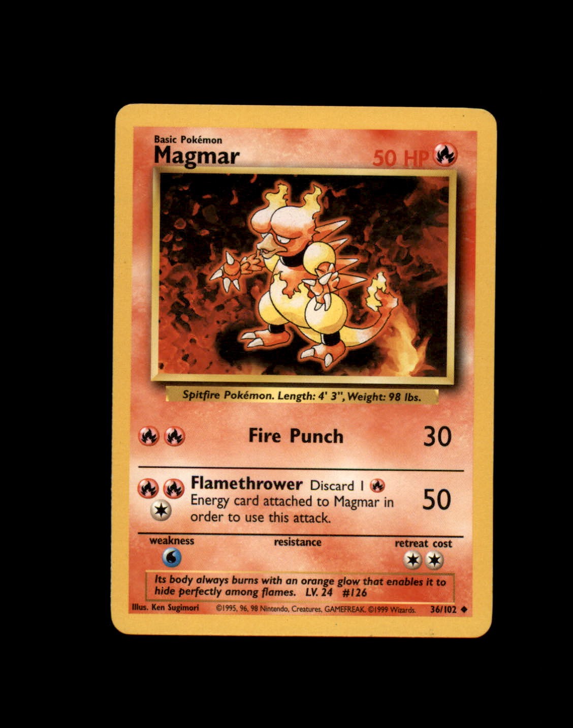 Magmar 36/102 Uncommon Base Set Unlimited Pokemon Moderately Played