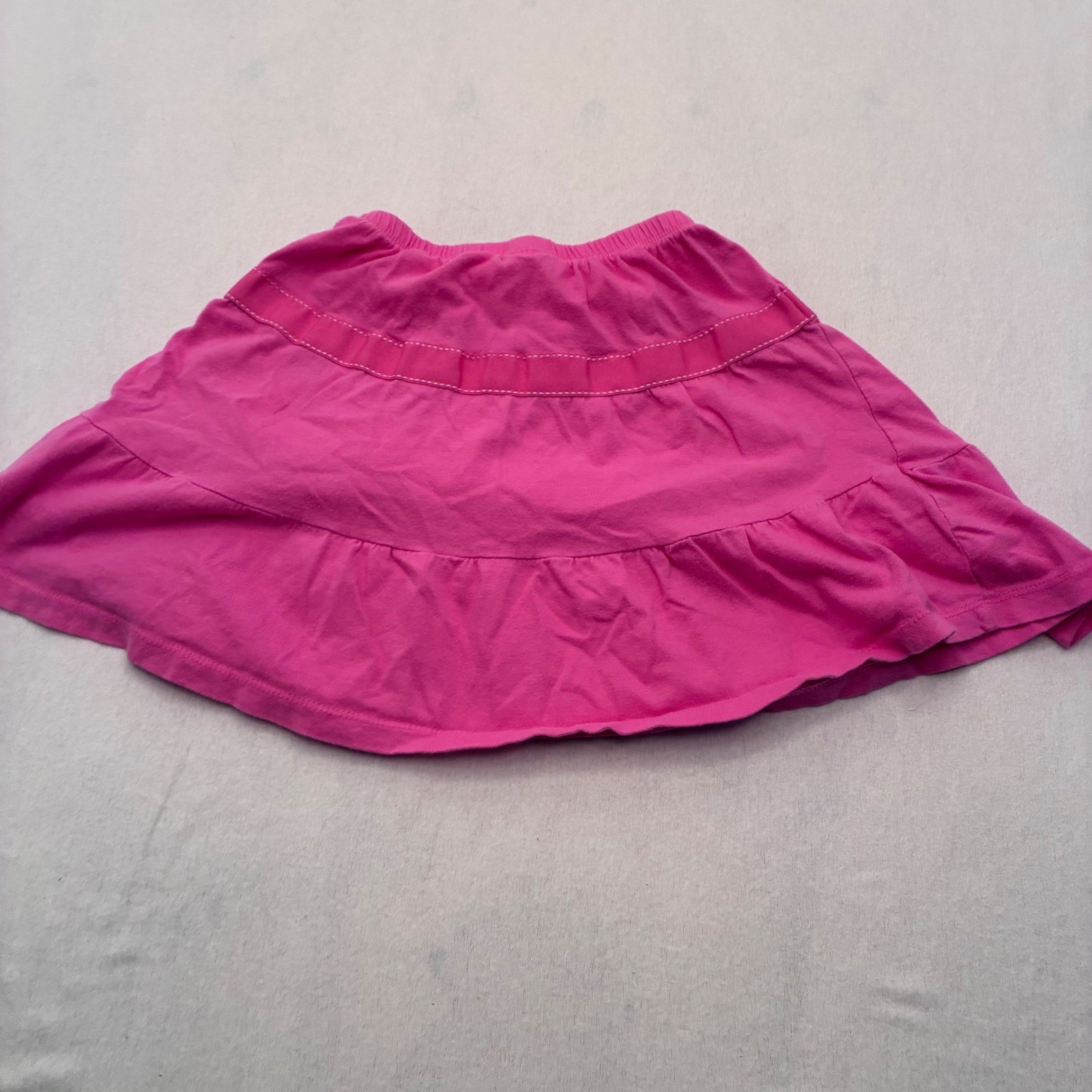 Gymboree Girls Pink Tiered Ruffle Cotton Skirt Size 4 Elastic Waist Ribbon Trim