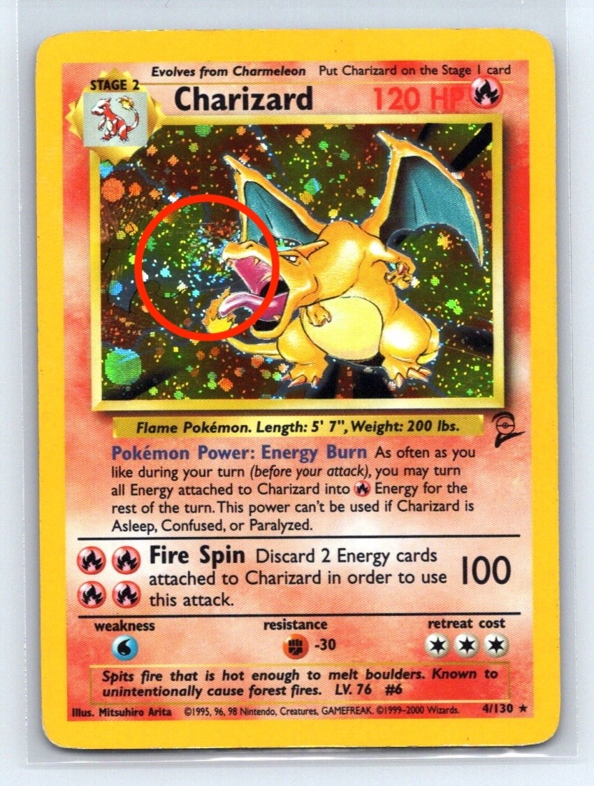 Charizard MOUTH SWIRL Base Set 2 Holo #004/130 English Pokemon Card - LP