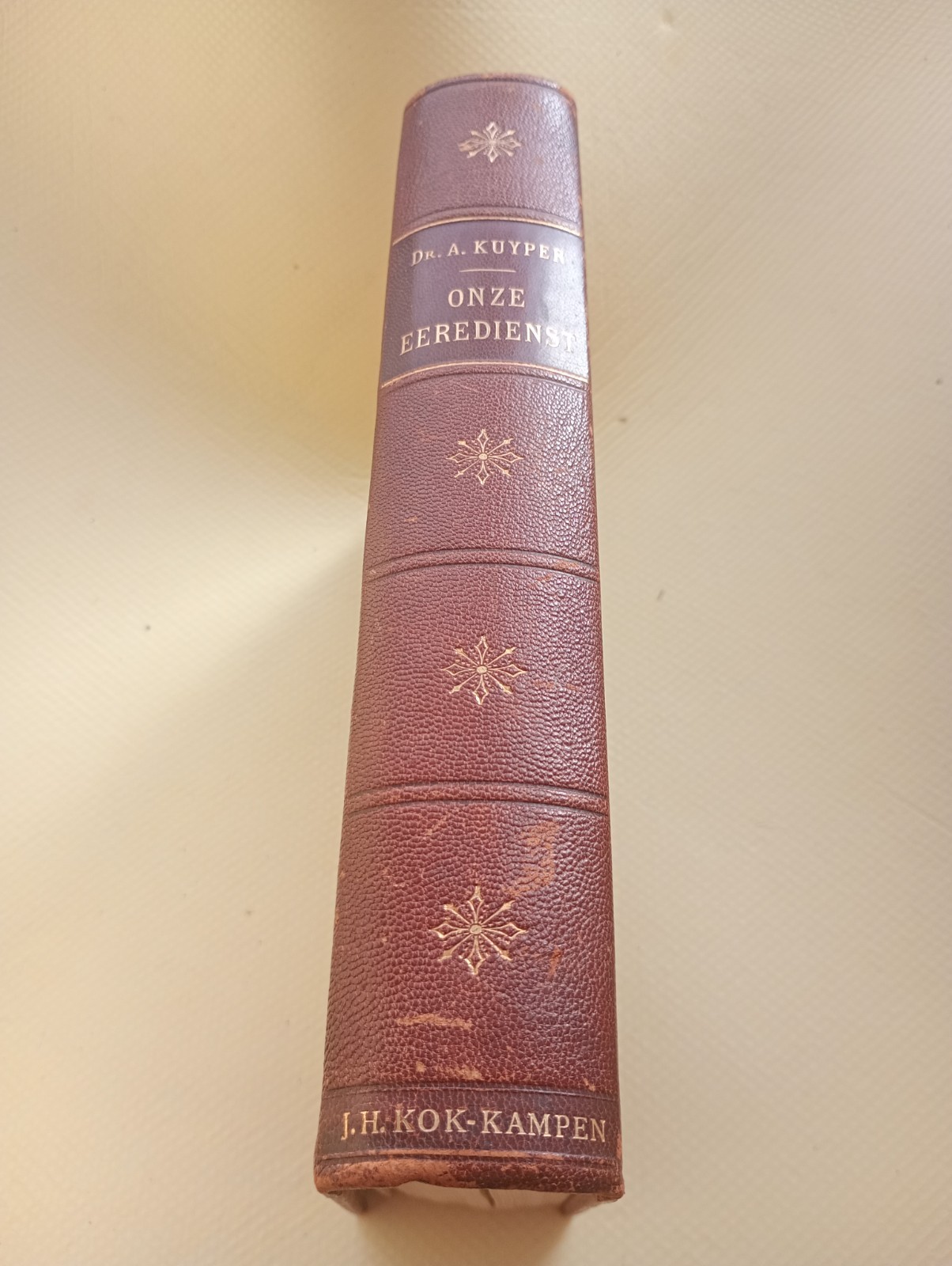 Antique 1911 Dr A Kuyper Onze Eeredienst Dutch Theology Quarter Leather Book