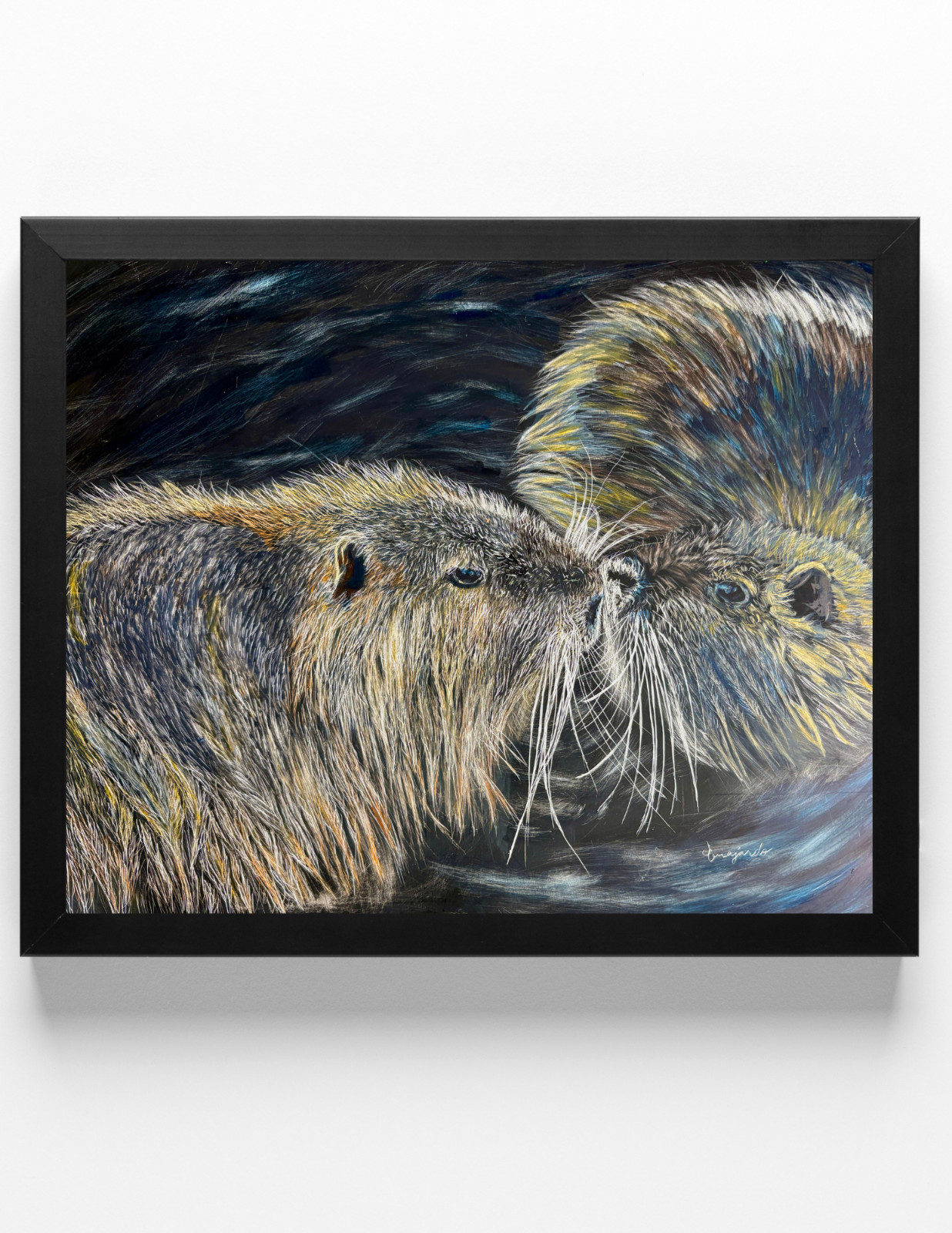 Guajardo Art: Otter Love Me 14X11 Flat Wood Panel Realism Home Decor