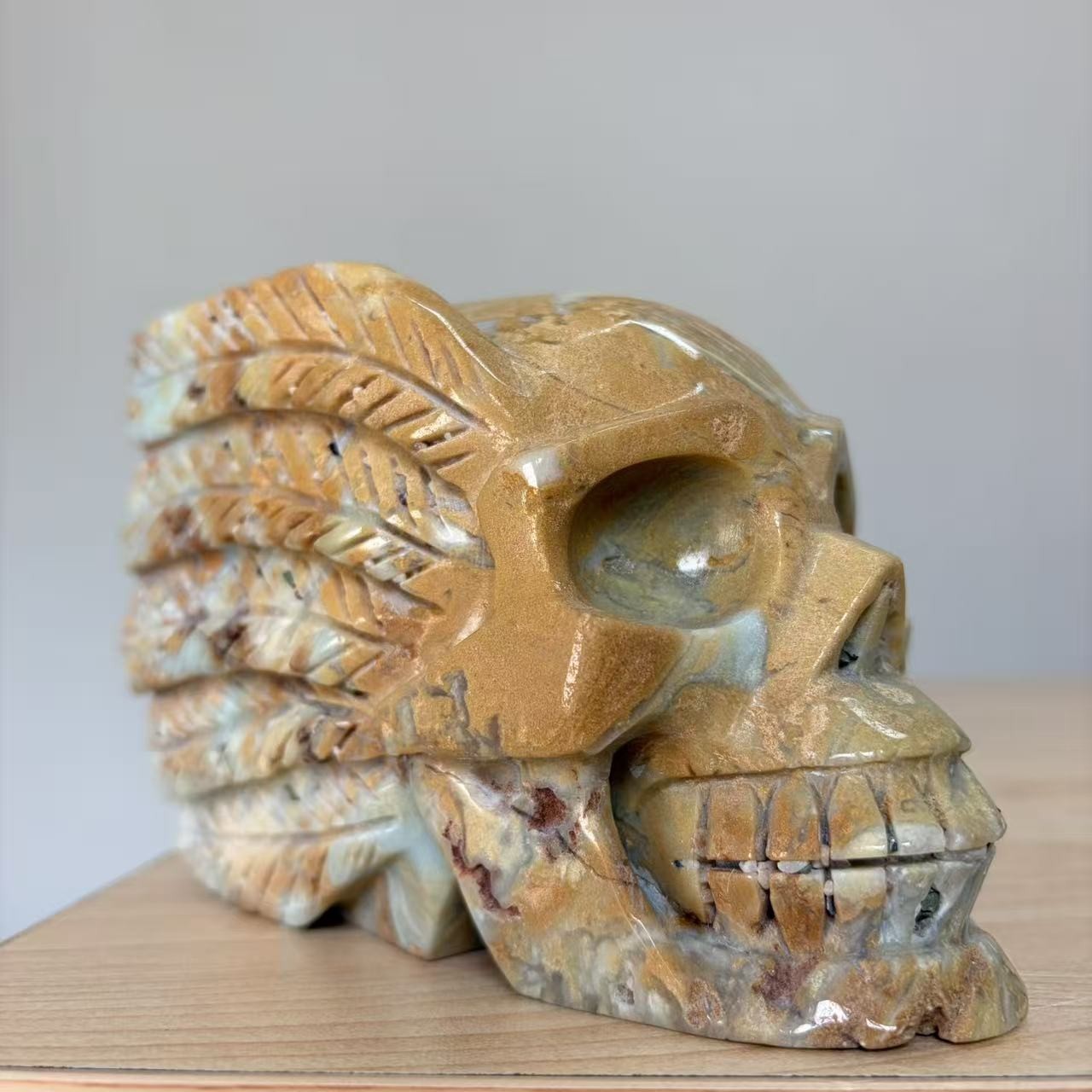 3.1LB Hand Carved Natural Caribbean Skull Statue Crystal Healing Carving Decor