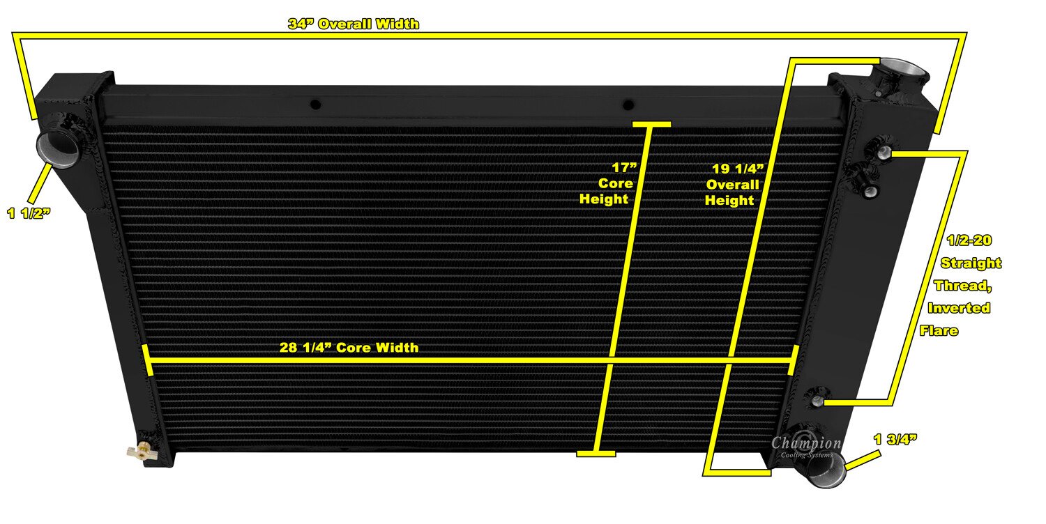 RN Champion 3 Row Black Finish Radiator 28\