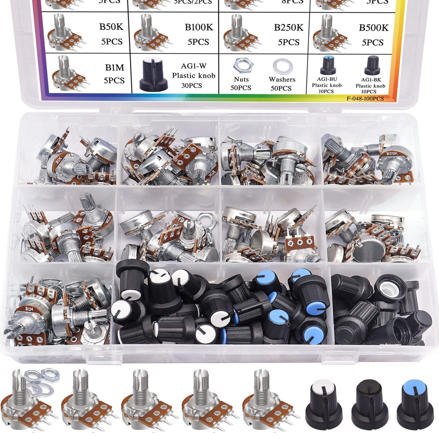 200PCS  Potentiometer Kit with Assorted Resistance Values for Audio DIY