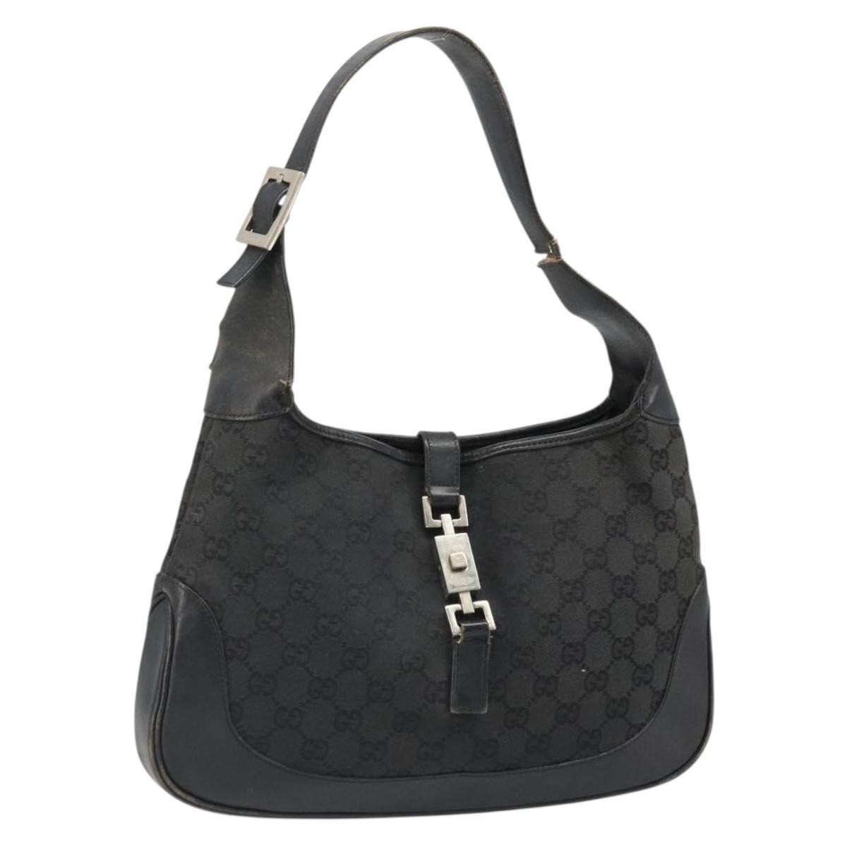GUCCI GG Canvas Jackie Shoulder Bag Black Silver 001 3306 Auth 185970