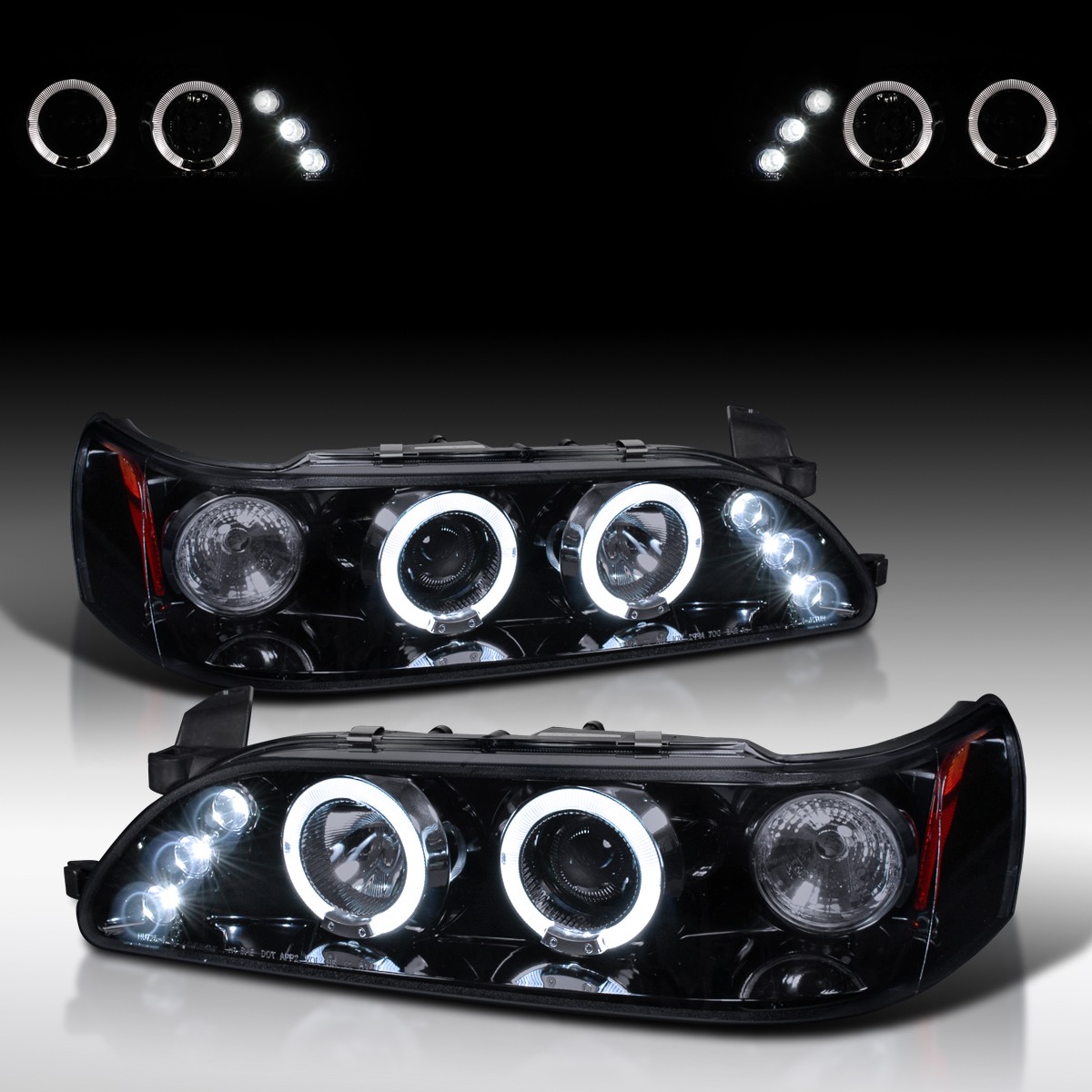 Fit 1993-1997 Toyota Corolla Black Smoke LED Halo Projector Headlights Lamps