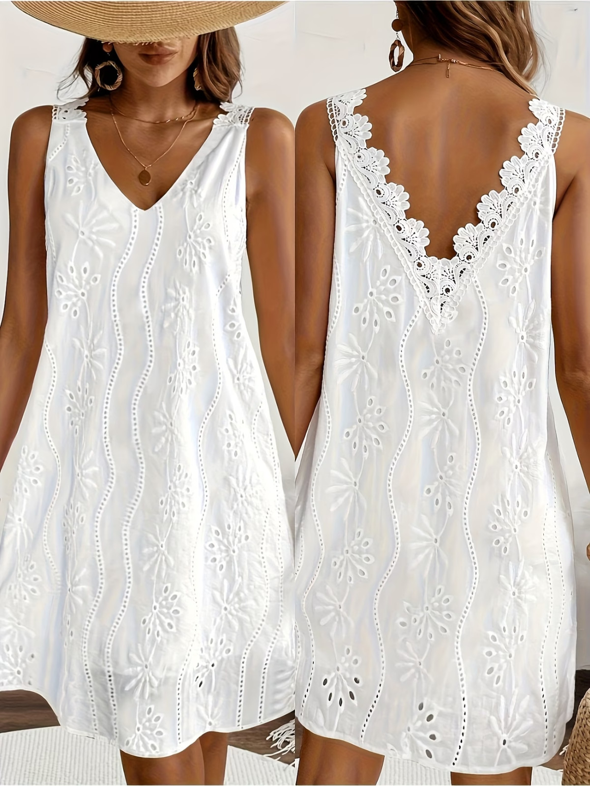 New Boutique Women's White & Black Lace Summer Casual Beach Mini Dress Large New Boutique Women's White & Black Lace Summer Casual Beach Mini Dress Large