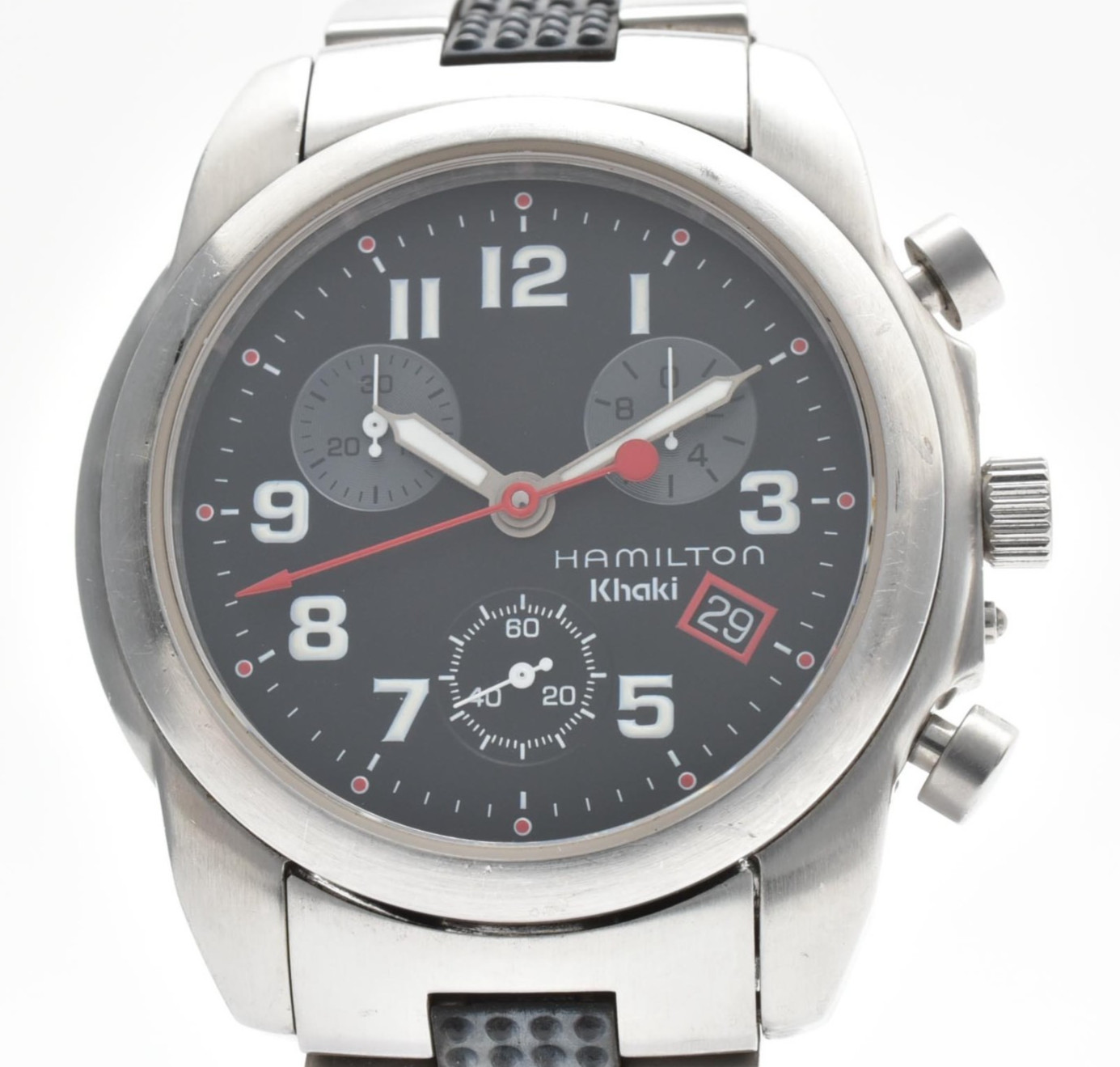 HAMILTON Khaki 6313 Chronograph Black Dial Date Quartz 40mm Men\'s Watch JAPAN