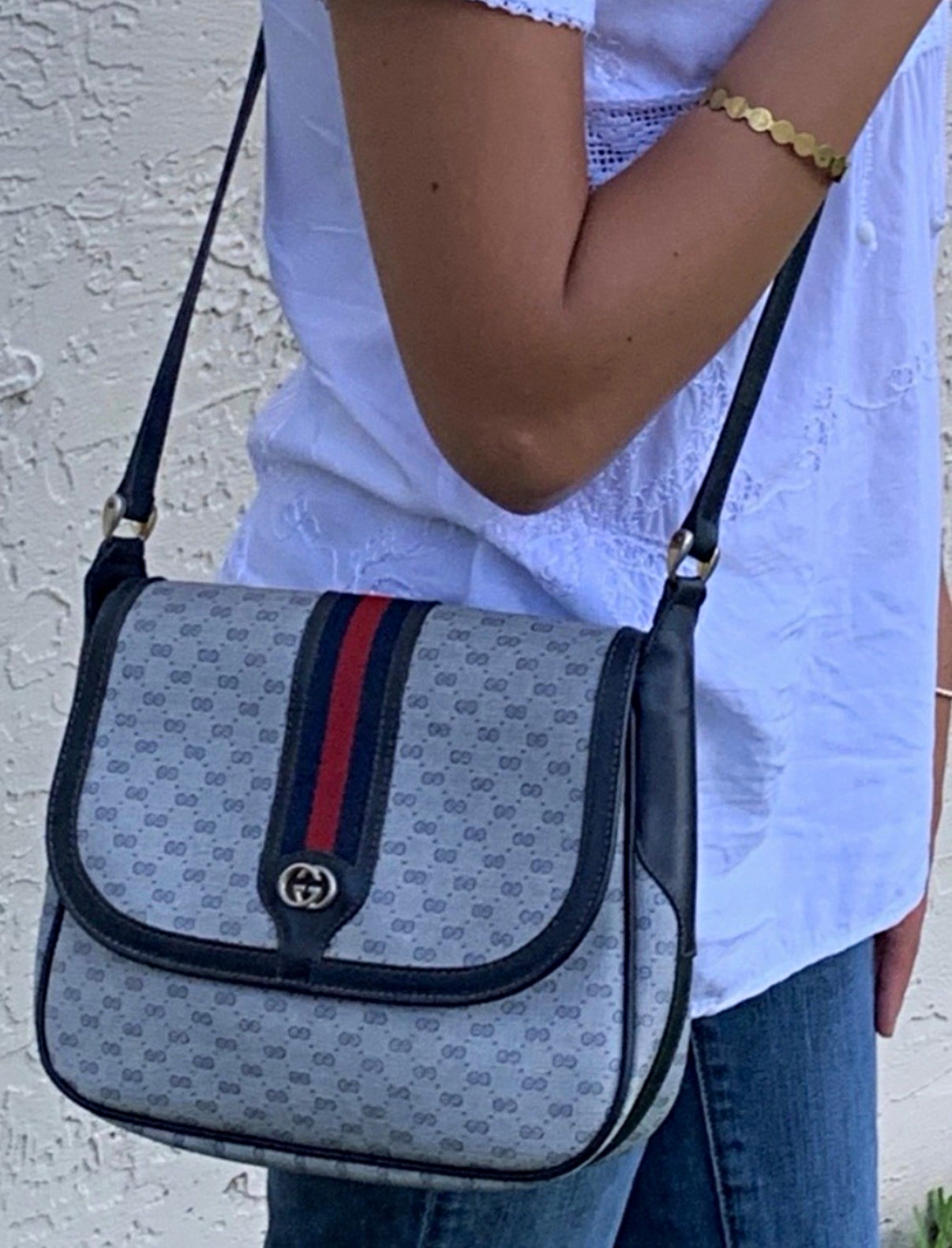 Authentic 1980s Gucci Micro GG Web Stripe Crossbody Bag