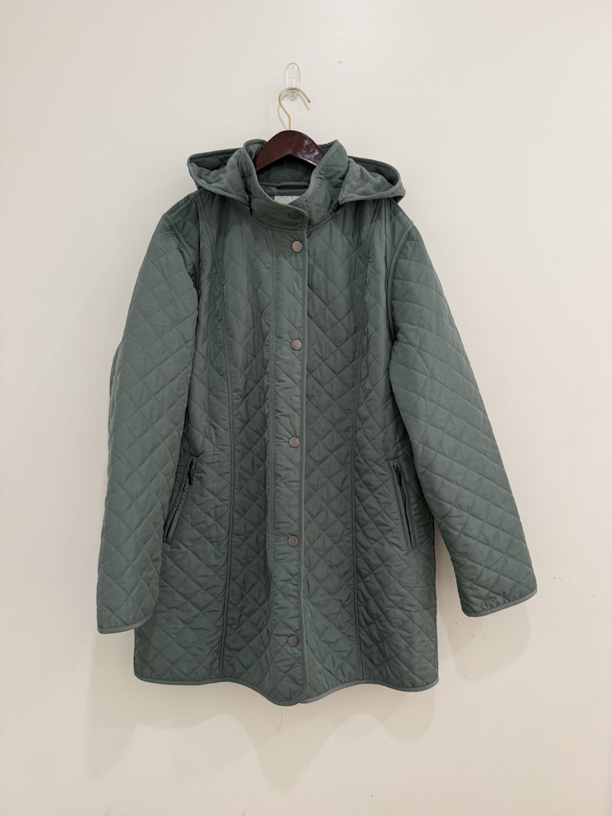 NEW COLDWATER CREEK QUILTED HOODED CAR COAT SAGE GREEN 1X NEW COLDWATER CREEK QUILTED HOODED CAR COAT SAGE GREEN 1X