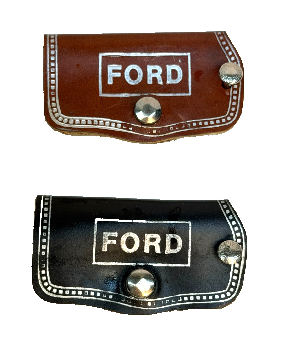 VTG New Carlton Ford Leather Key Fob Wallet Promotional Automobile Brown Black